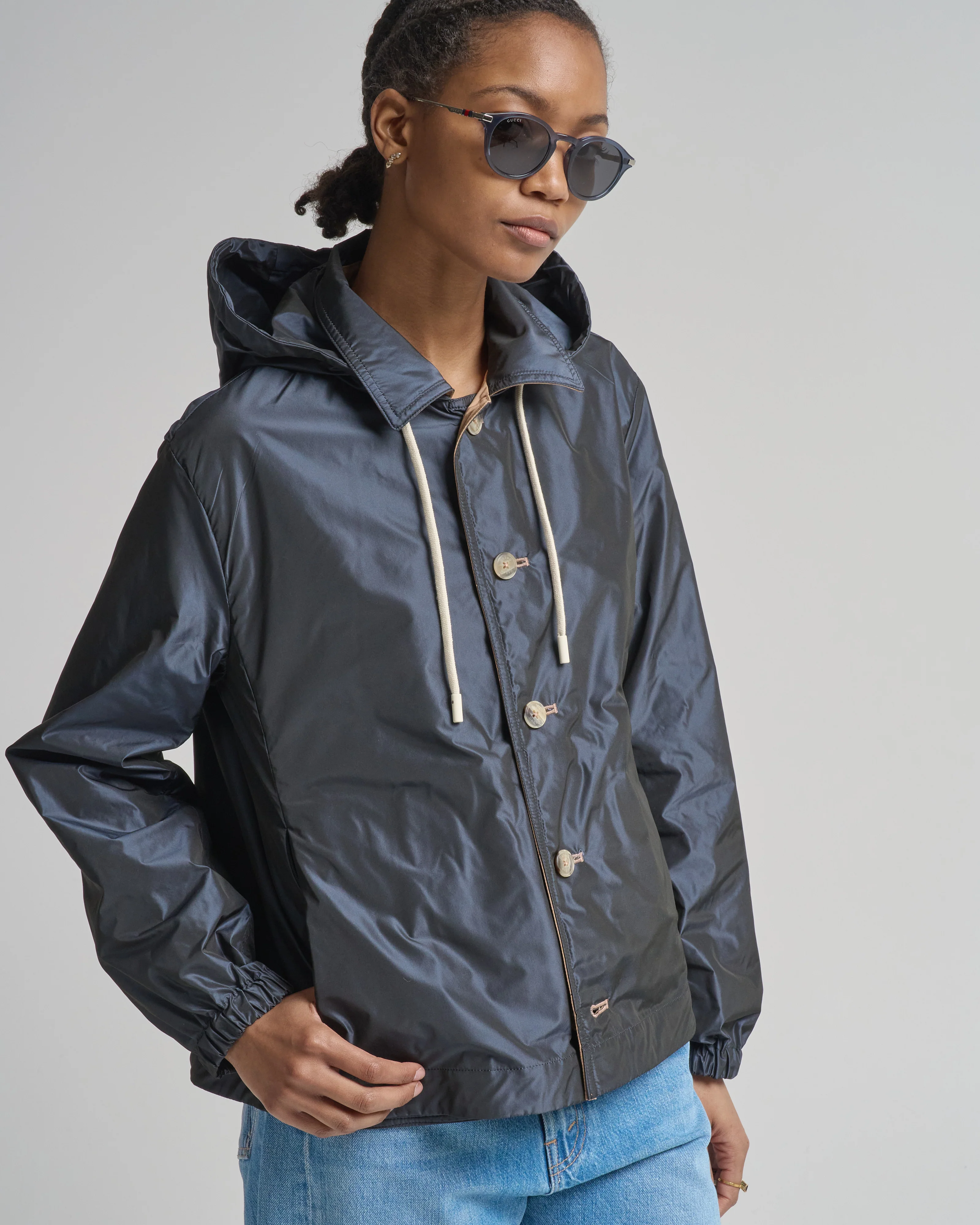 cotton and techno taffeta reversible jacket with hood - Image 5