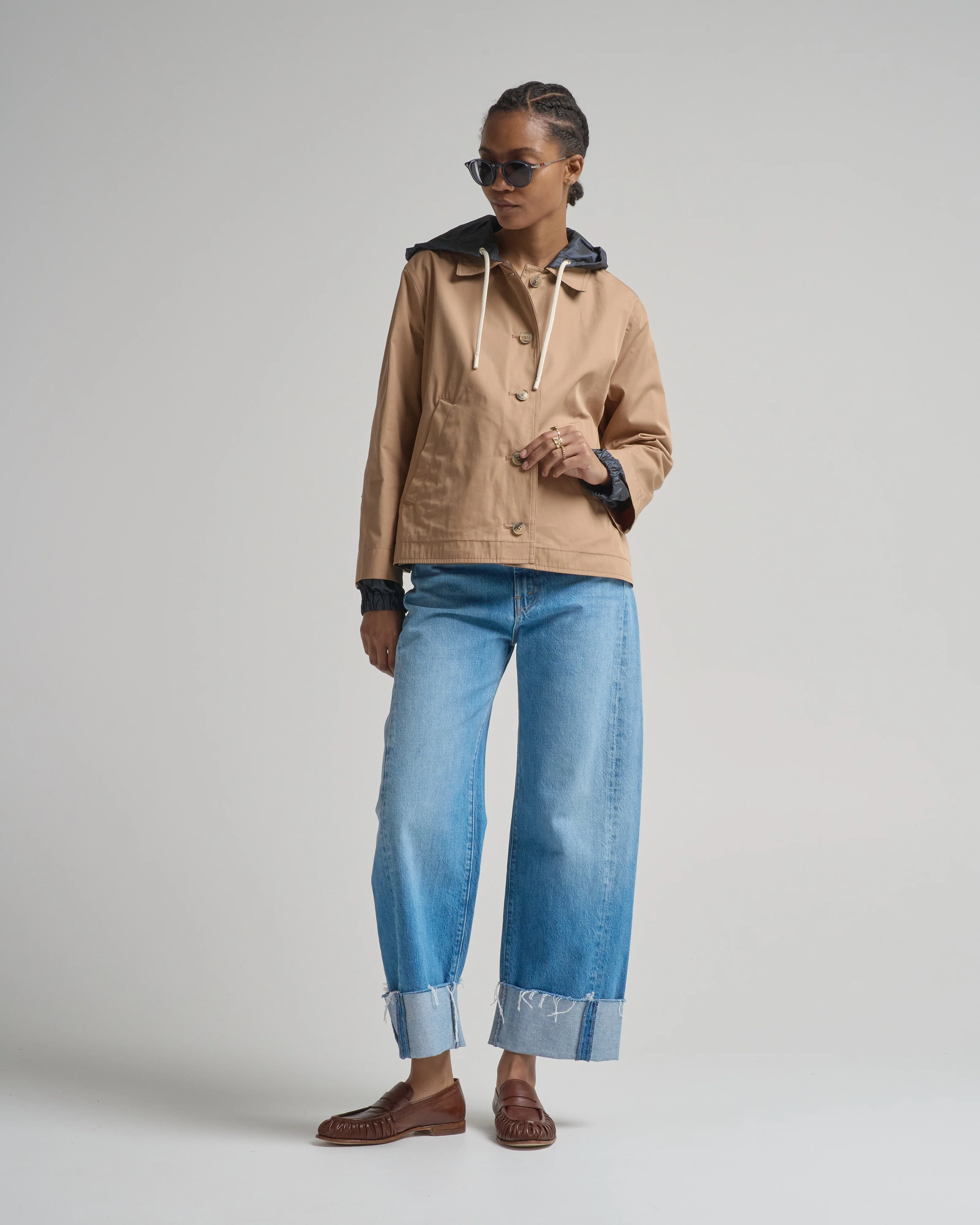 cotton and techno taffeta reversible jacket with hood - Image 6
