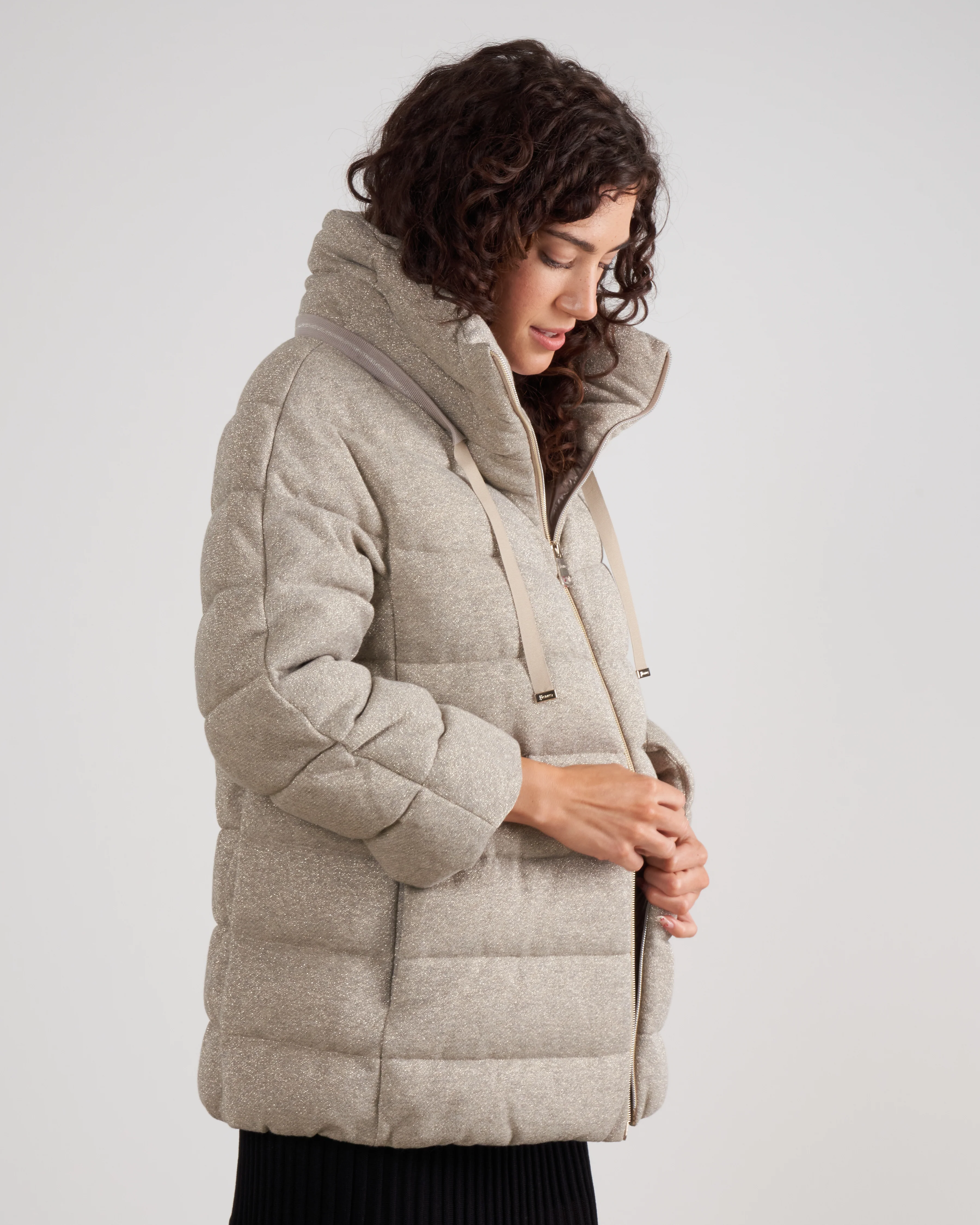 cotton lurex bracelet slv zip front coat - 2600 taupe - Image 3