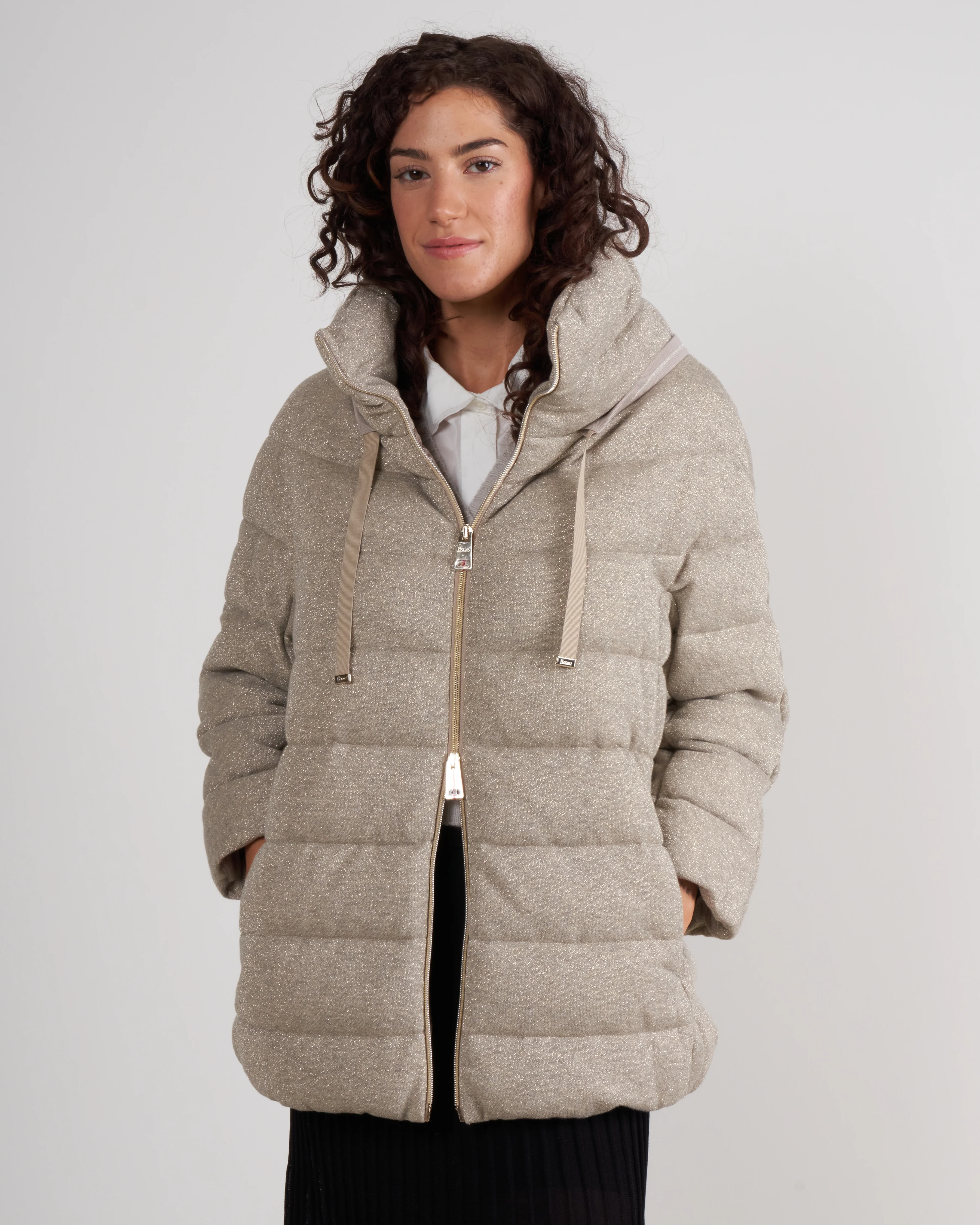 cotton lurex bracelet slv zip front coat - 2600 taupe - Image 4