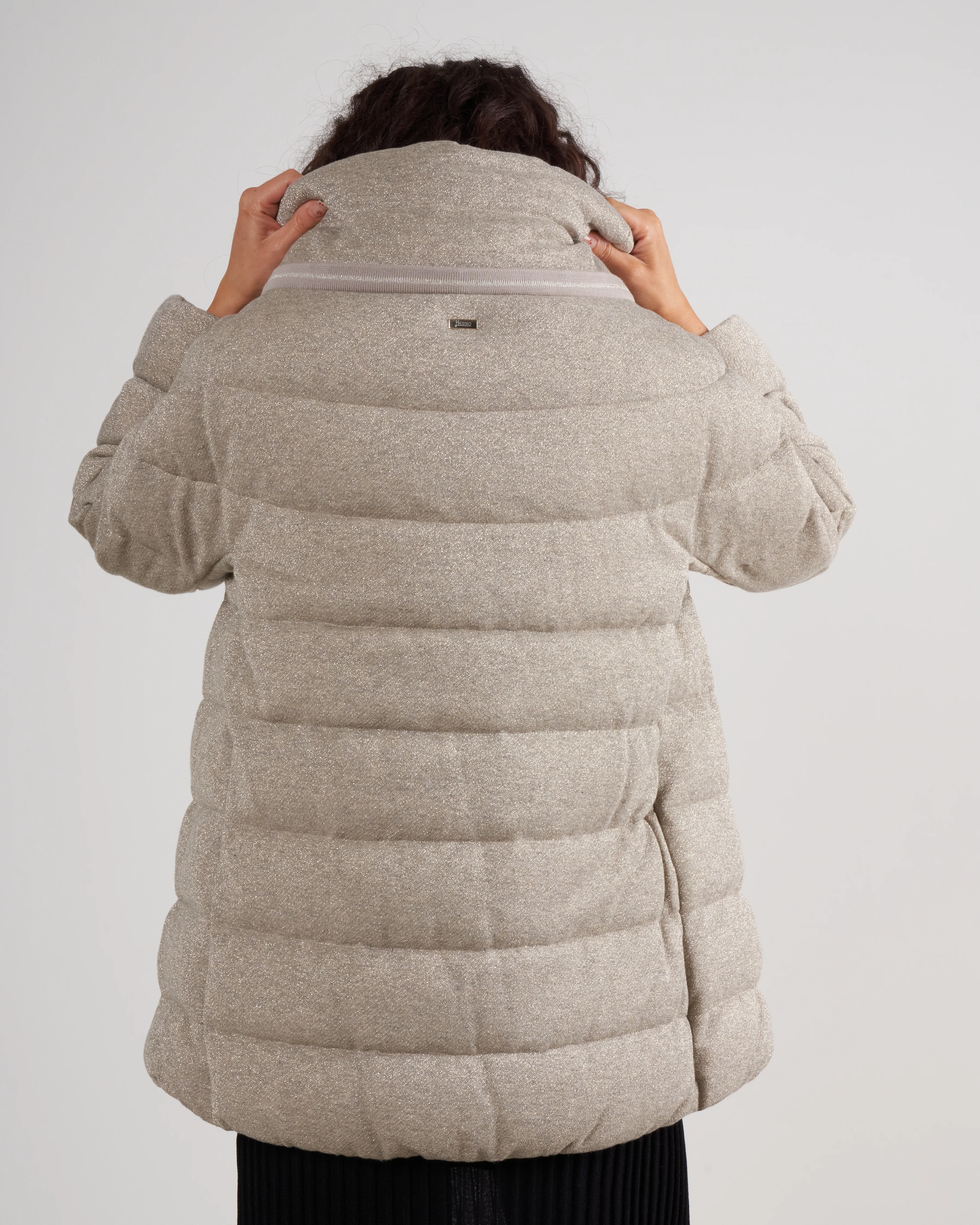 cotton lurex bracelet slv zip front coat - 2600 taupe - Image 5