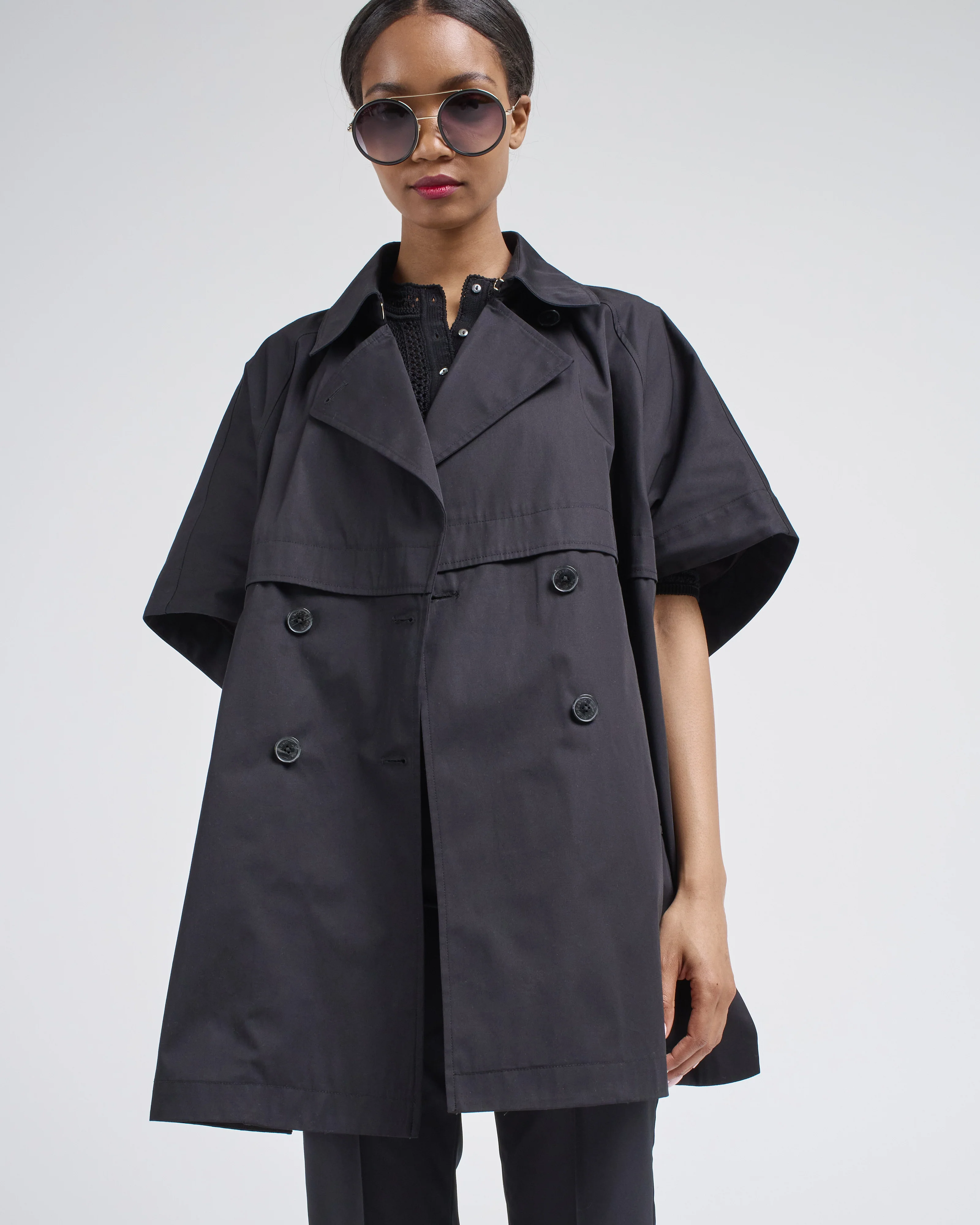 cotton short sleeve cape trench - Image 4
