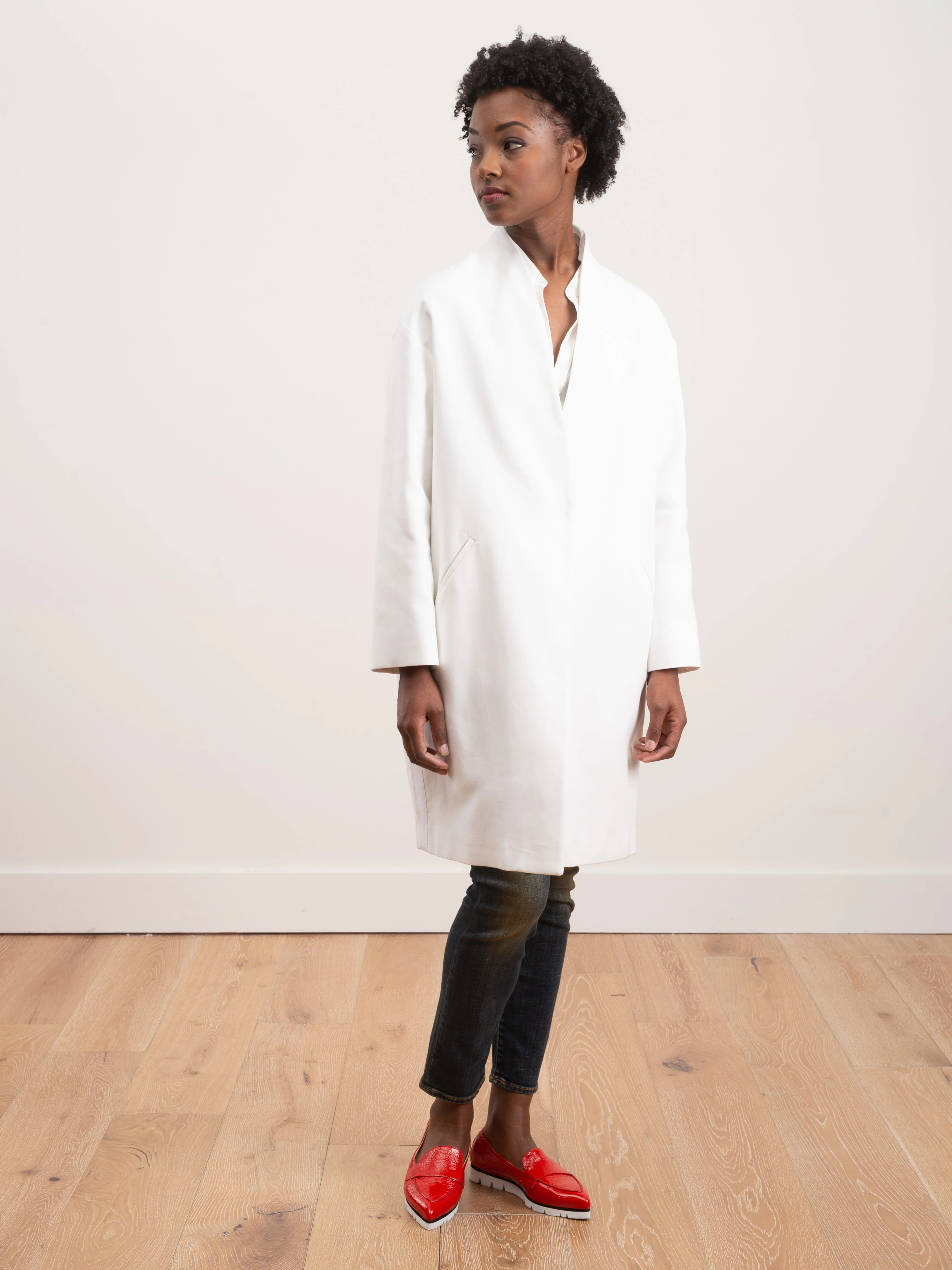 couture shawl collar coat - white - Image 2