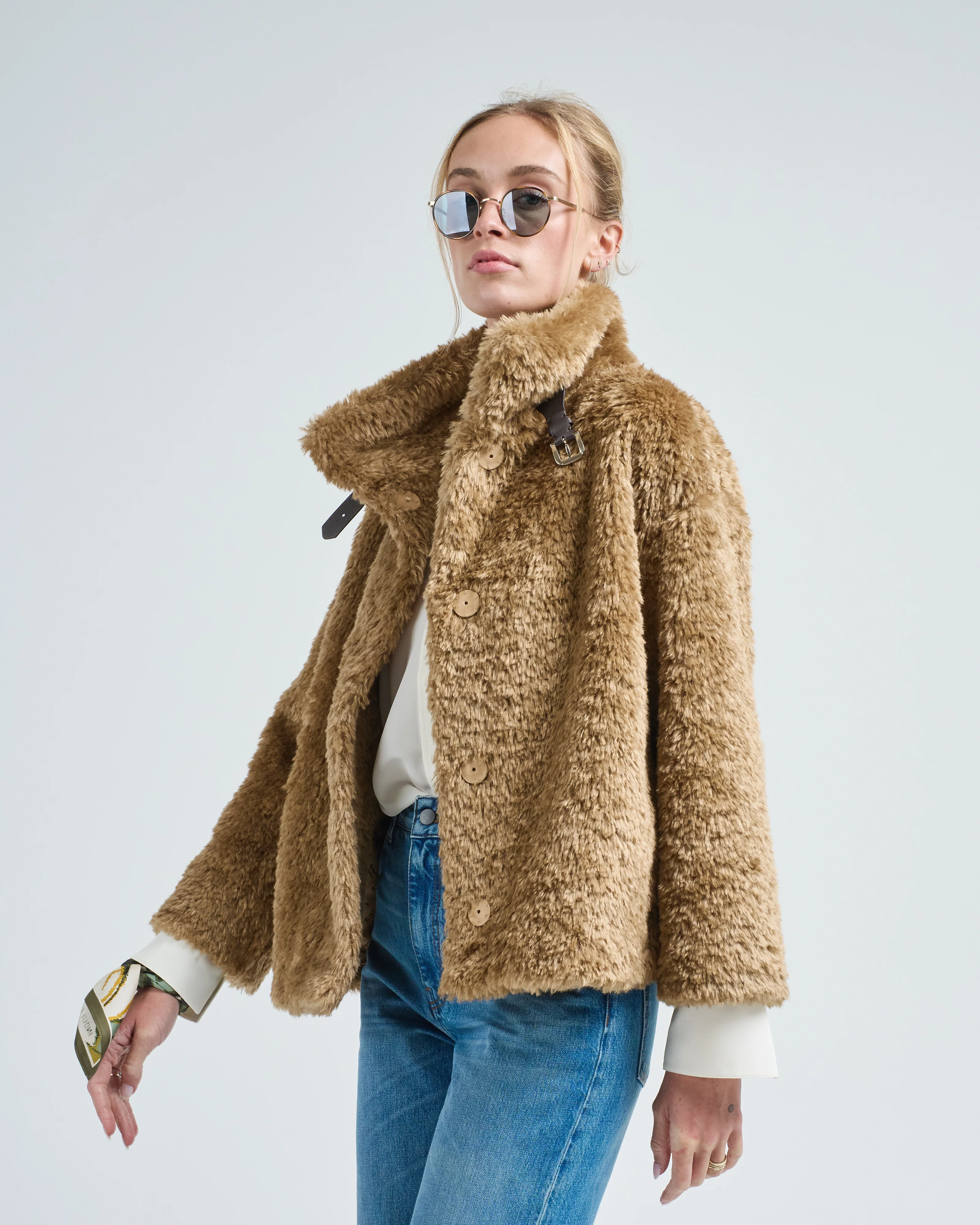 curly faux fur jacket w/ high collar - Image 3