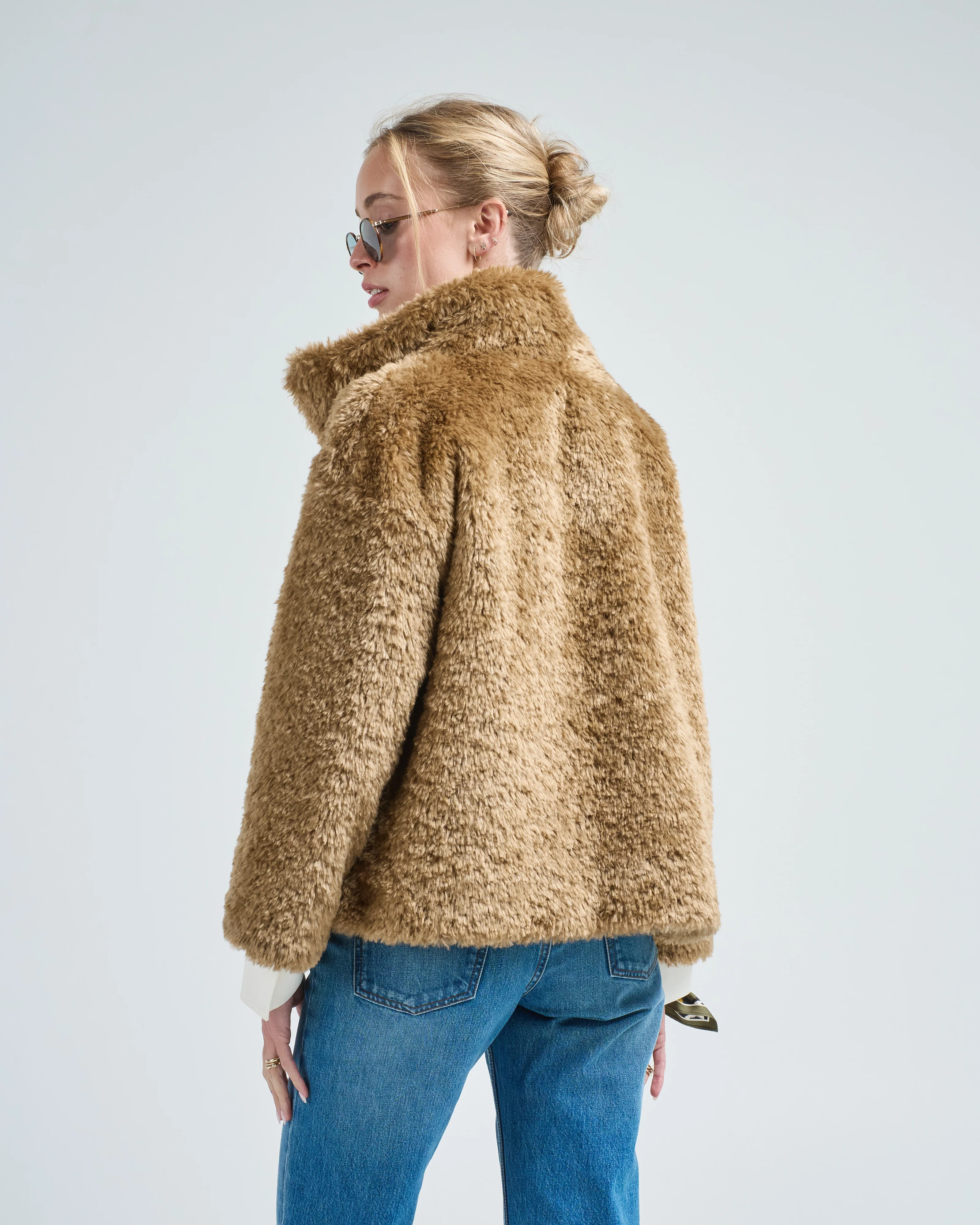 curly faux fur jacket w/ high collar - Image 4
