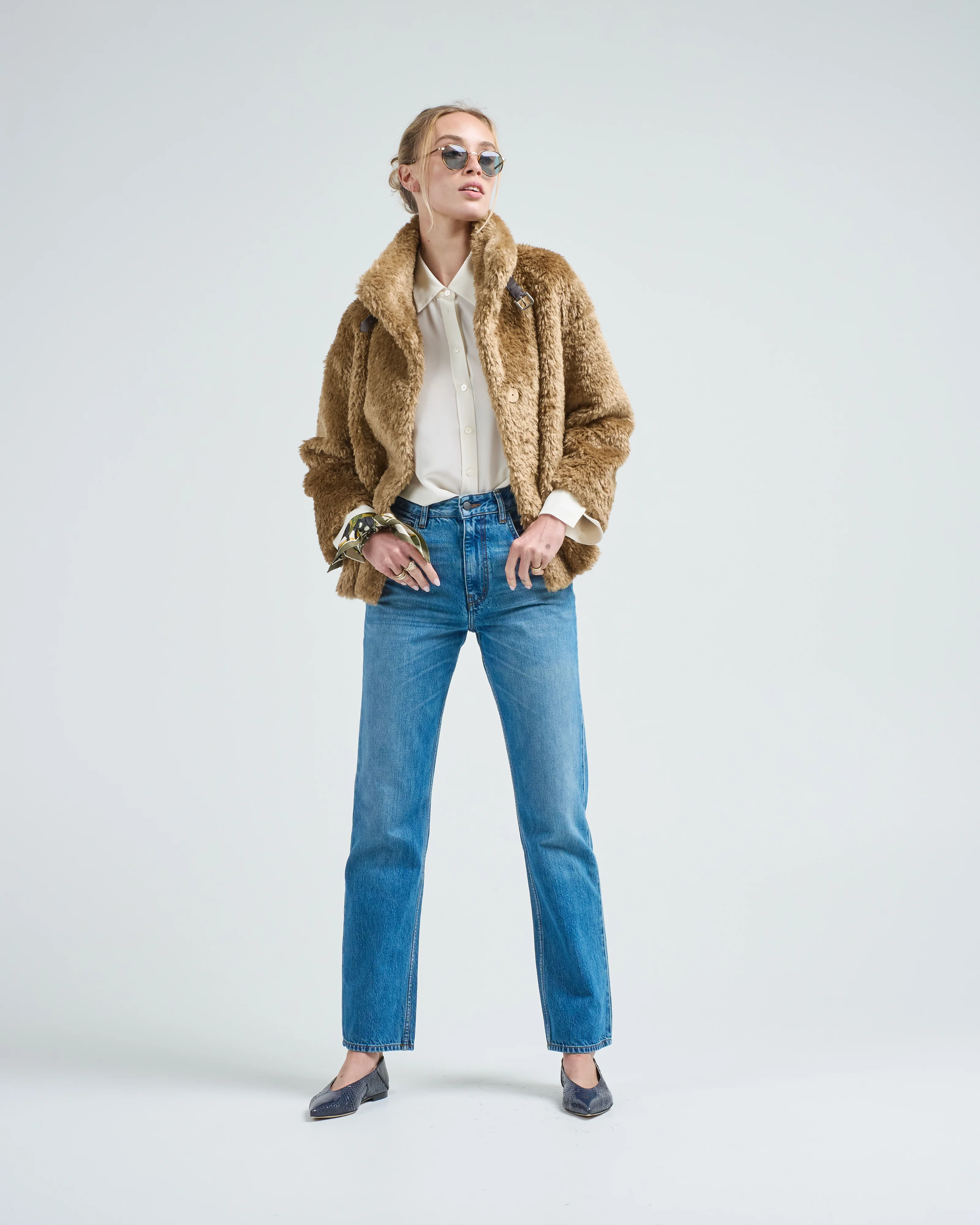 curly faux fur jacket w/ high collar - Image 5