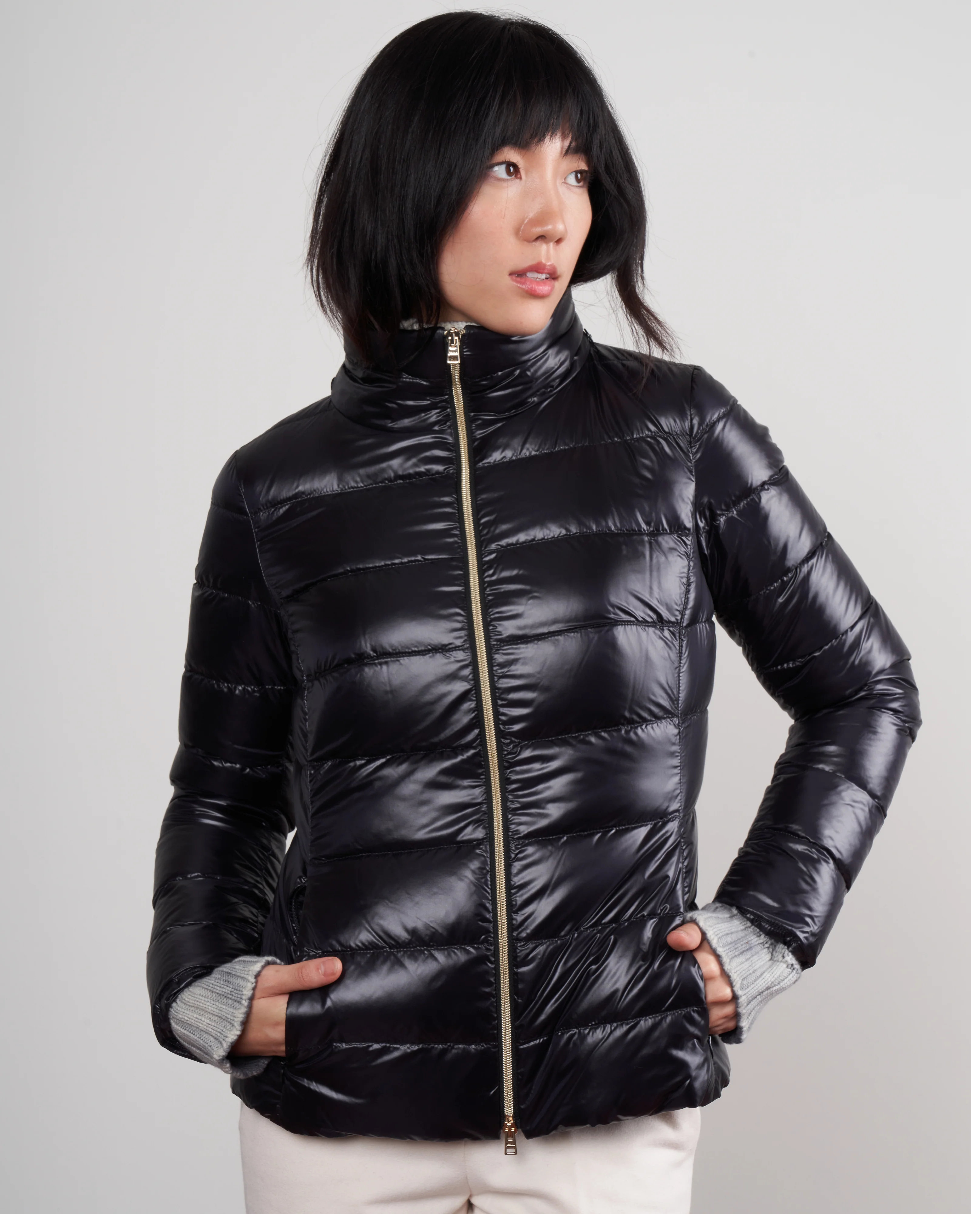 double faced cashmere coat w/nylon windguard ( 3-in-1) - nero - Image 4