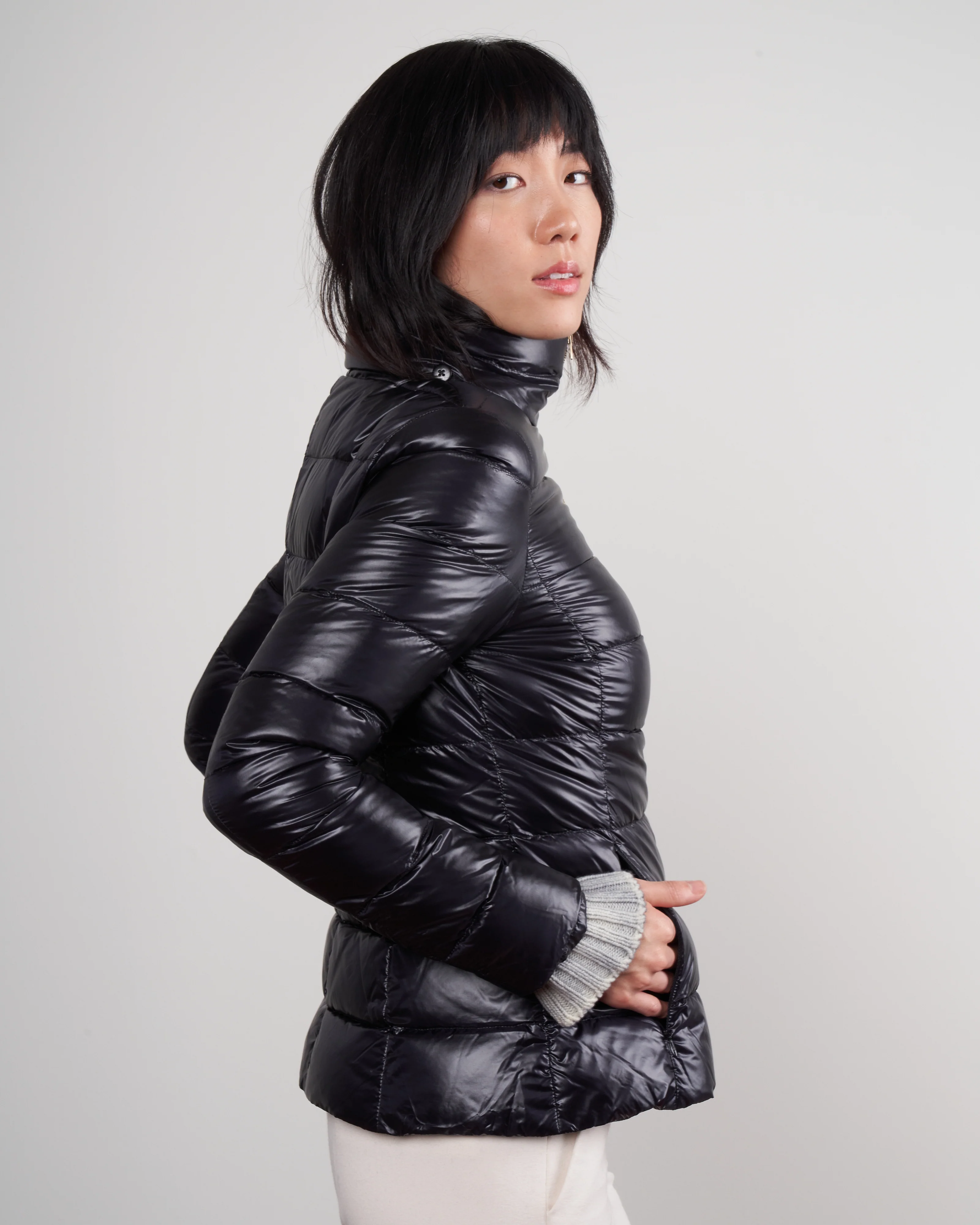 double faced cashmere coat w/nylon windguard ( 3-in-1) - nero - Image 5