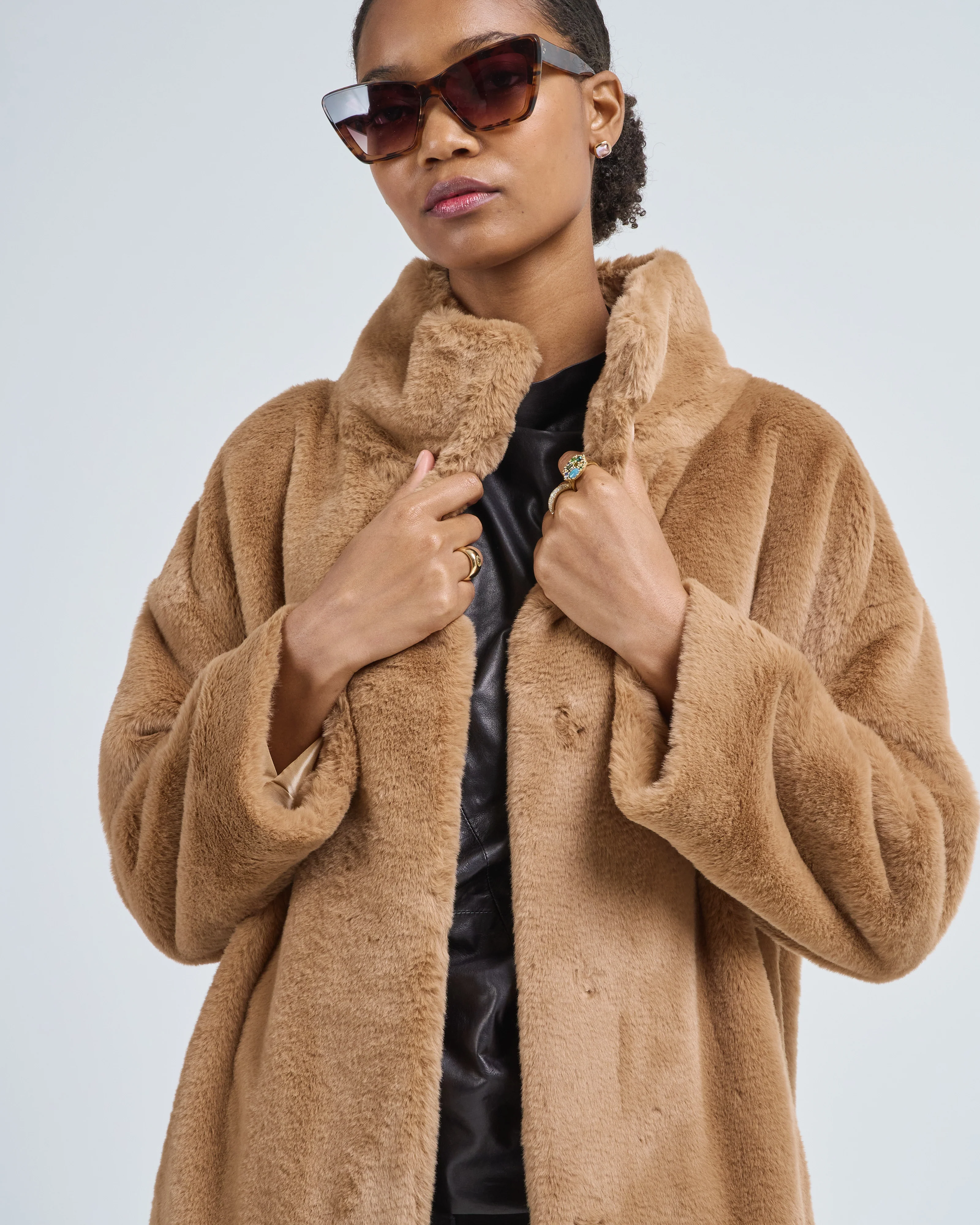faux fur knee length coat