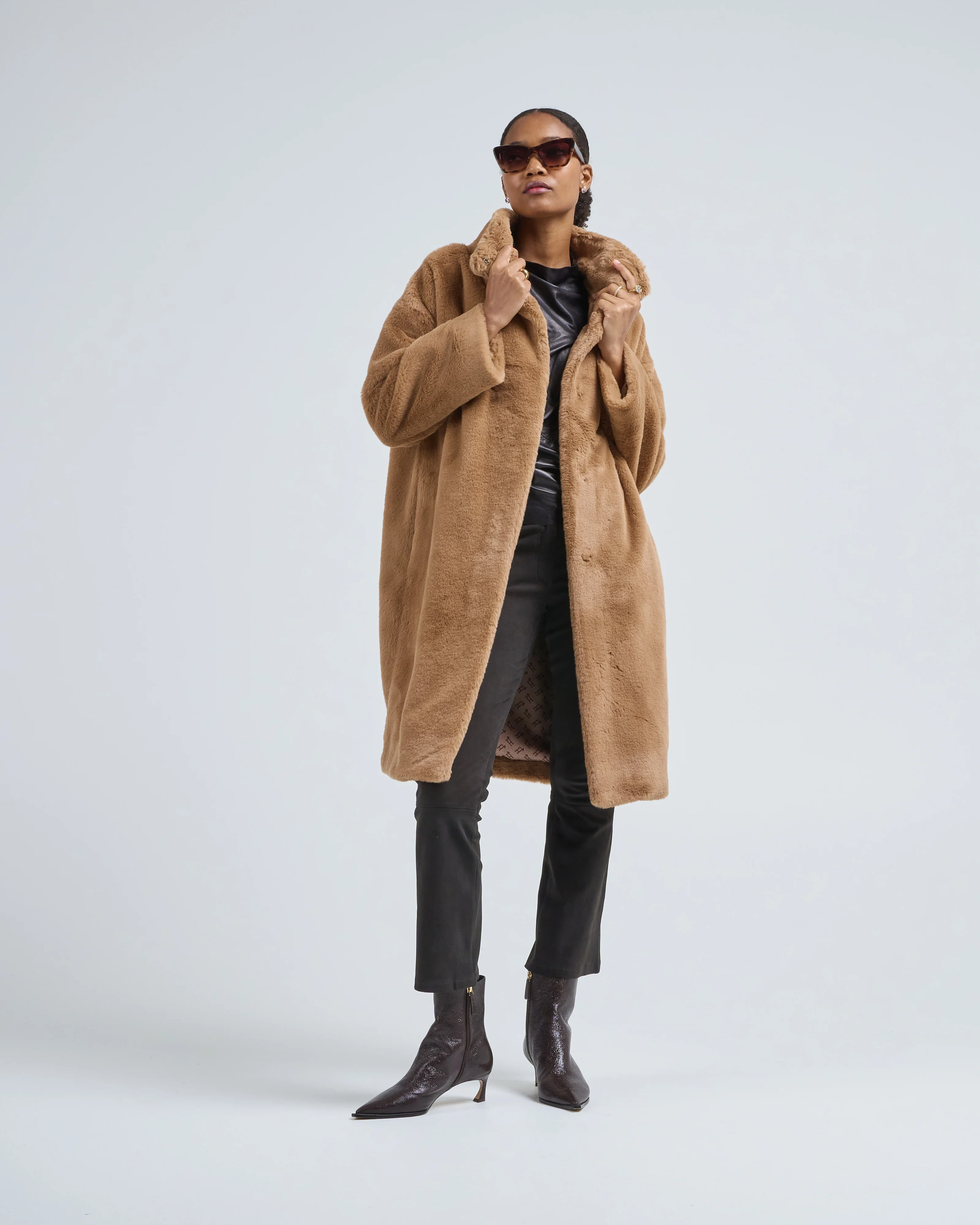 faux fur knee length coat - Image 2