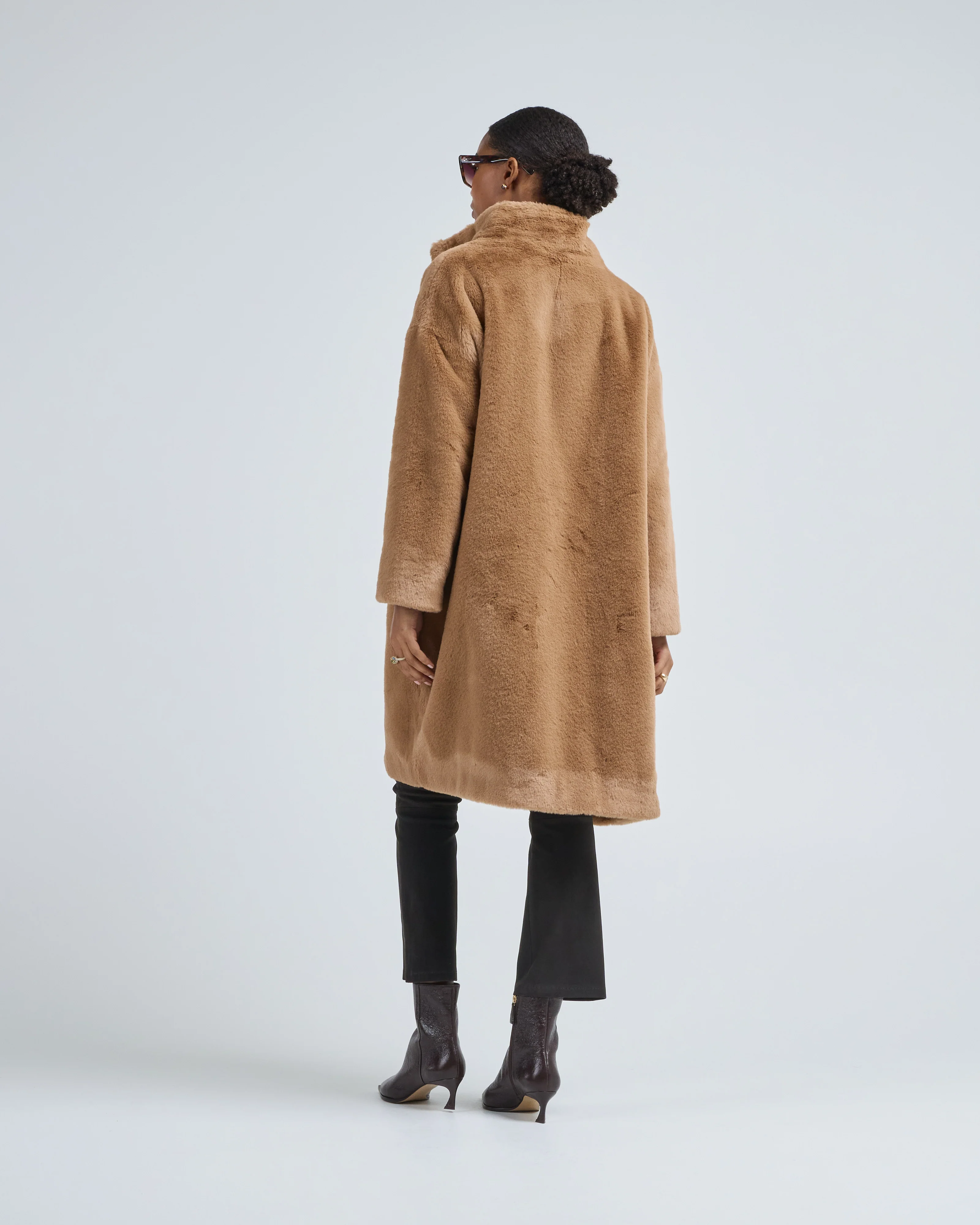 faux fur knee length coat - Image 4