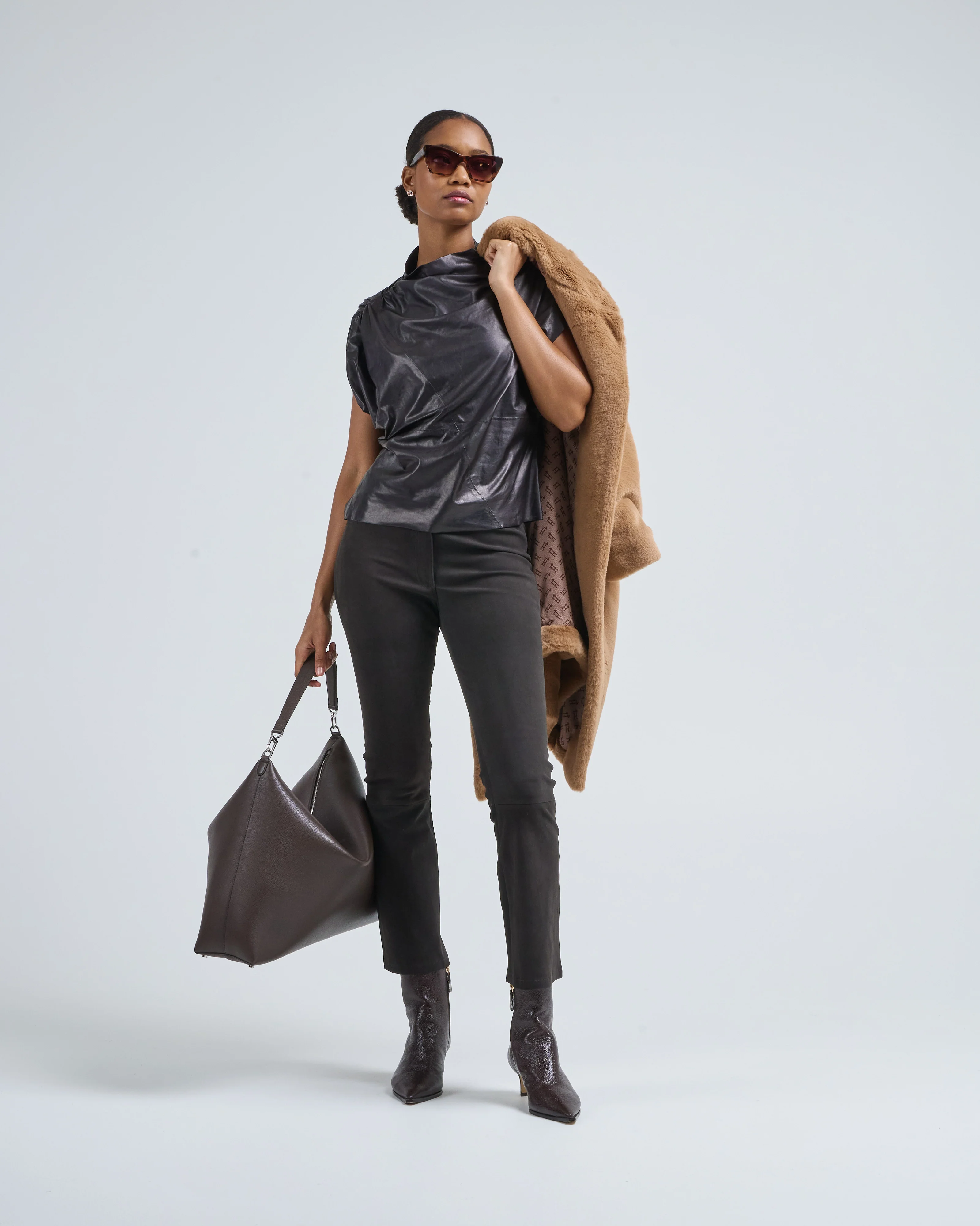 faux fur knee length coat - Image 5