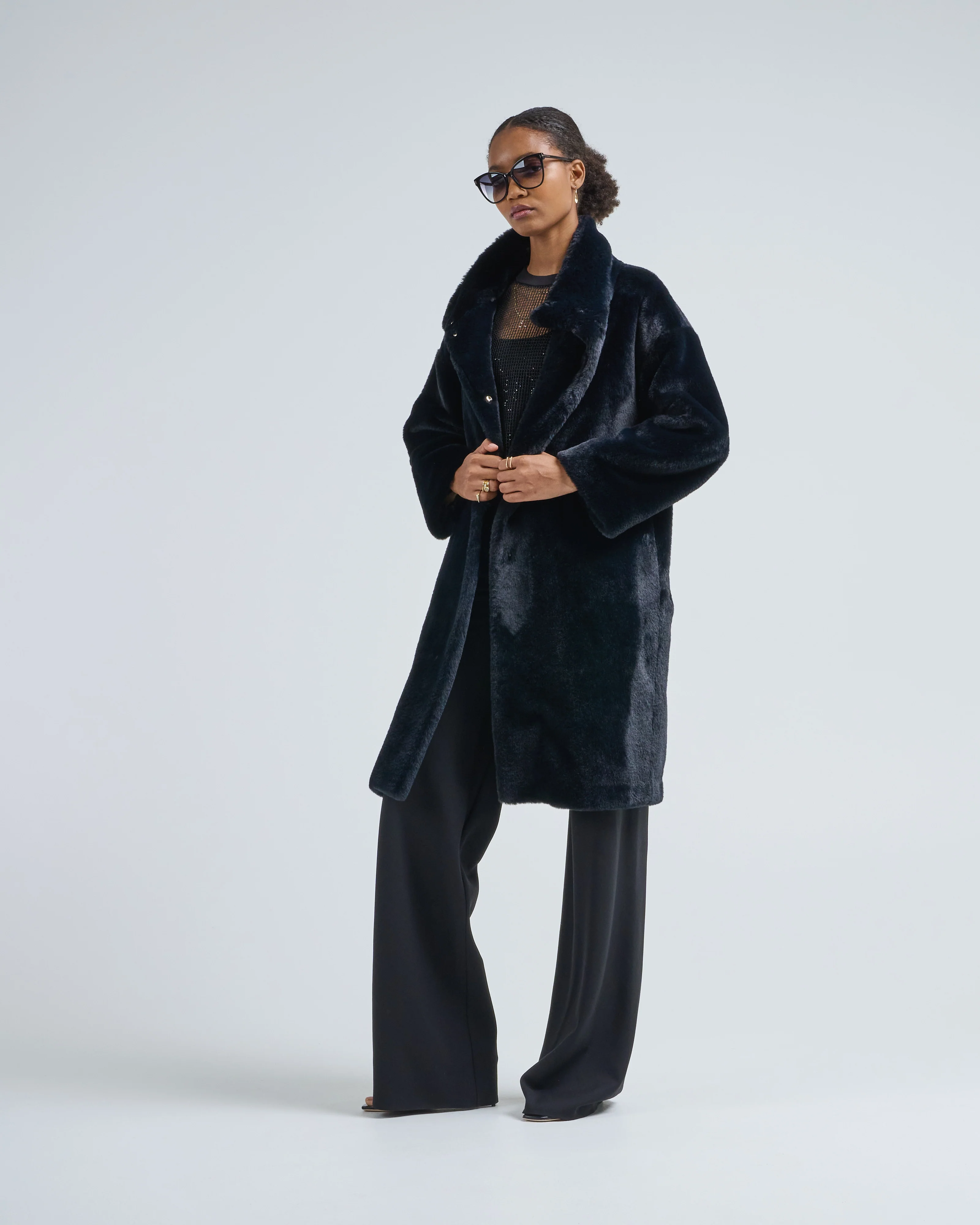 faux fur knee length coat - Image 2