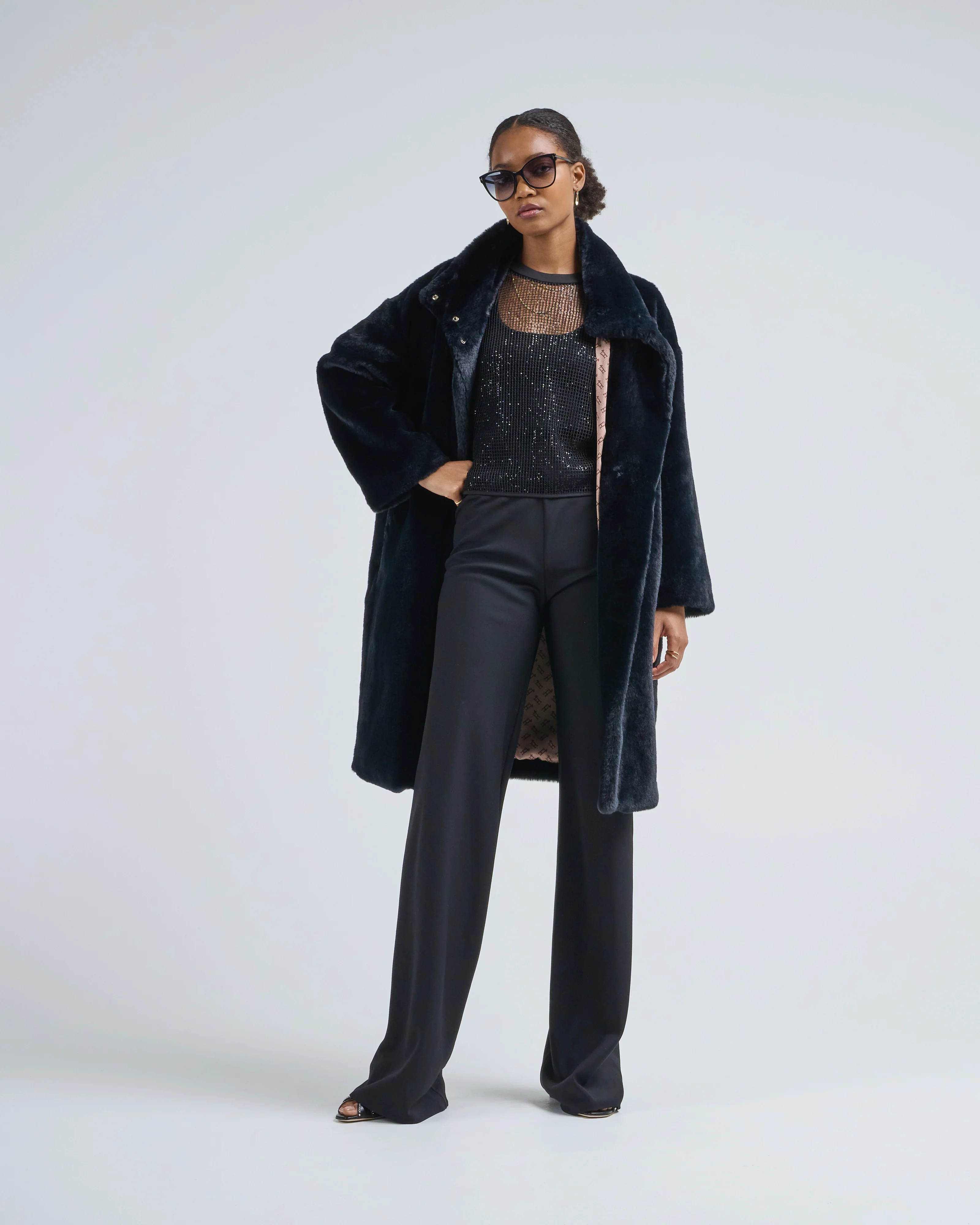 faux fur knee length coat - Image 5