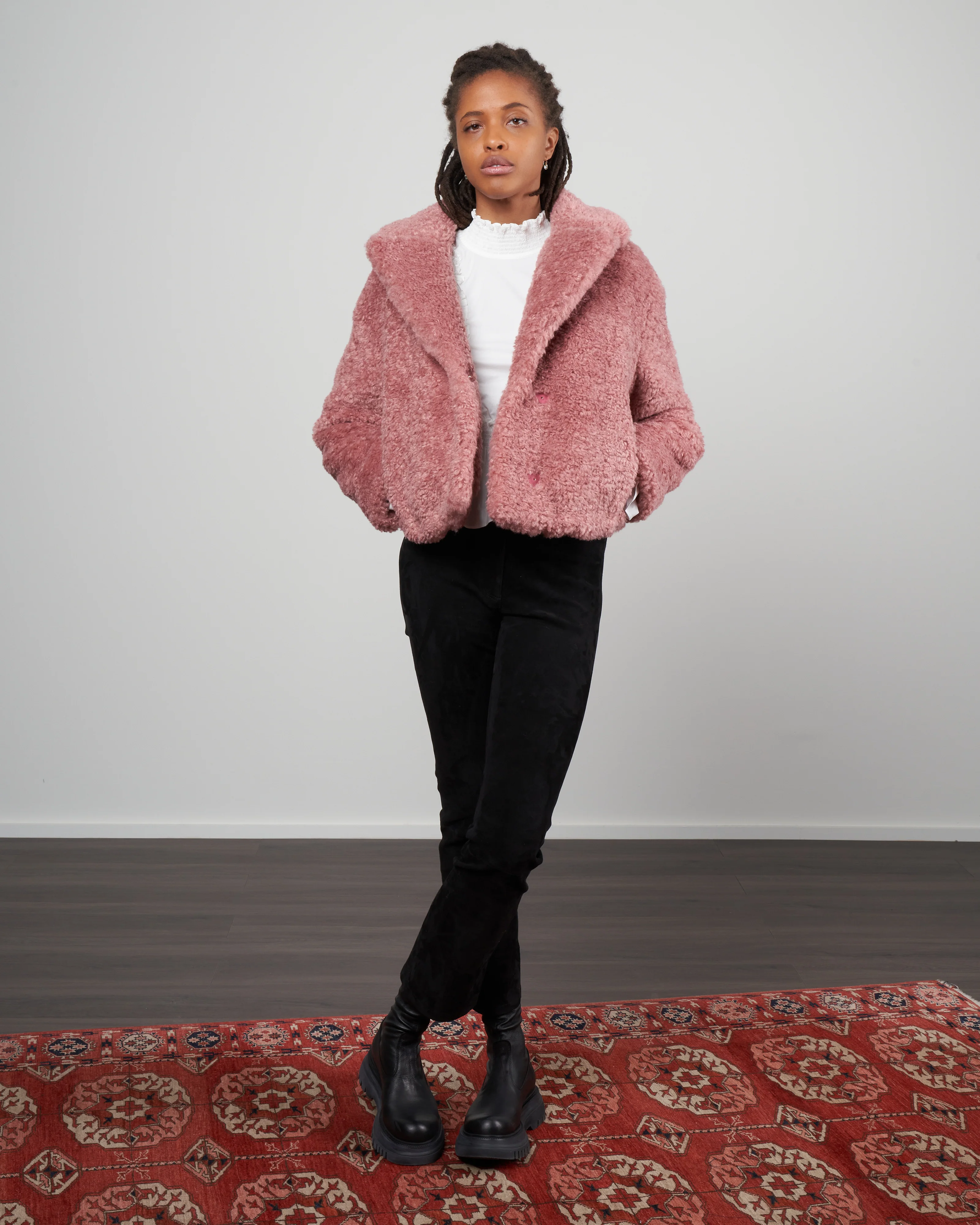 faux shearling cropped jacket - rosa 4130 - Image 2