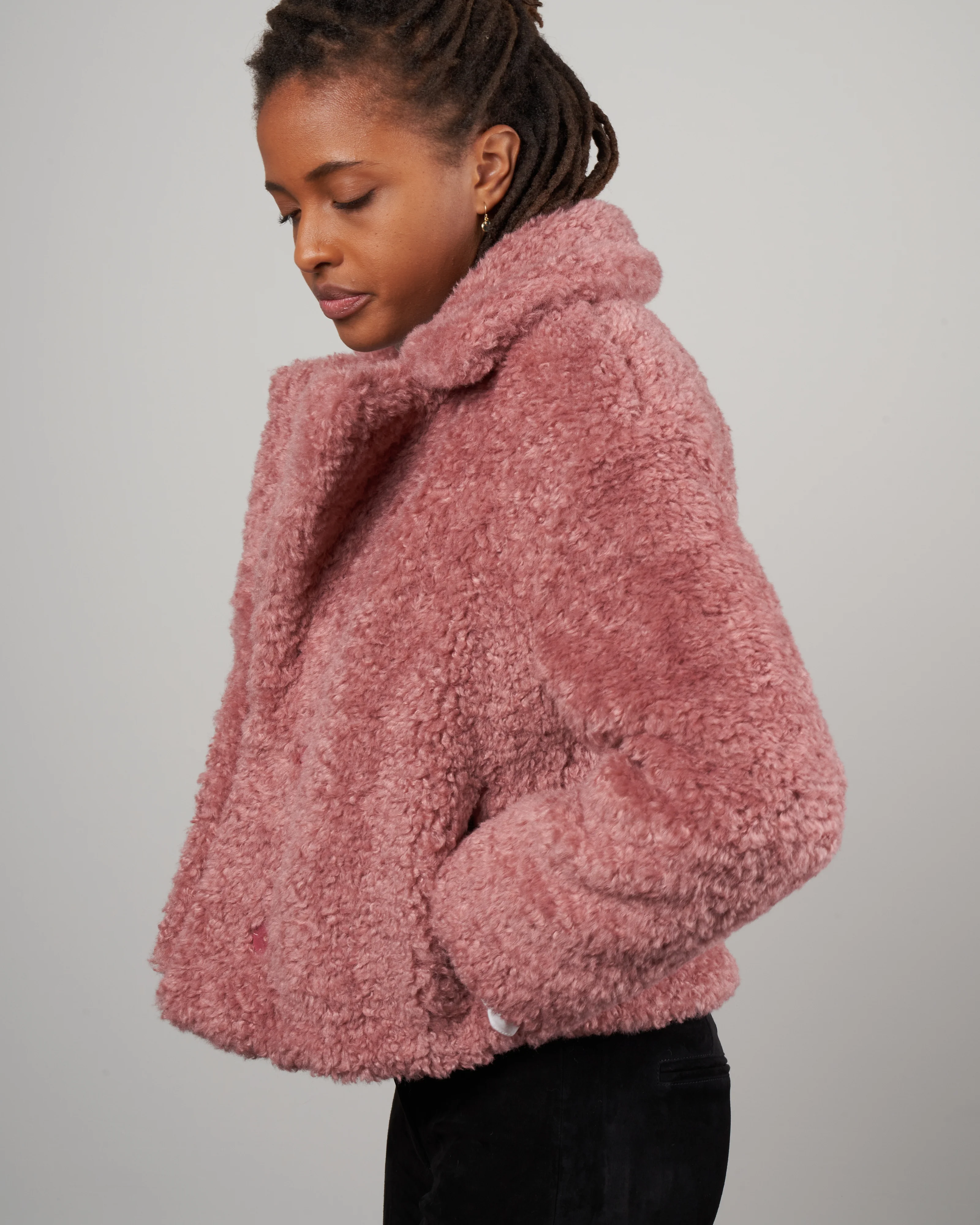 faux shearling cropped jacket - rosa 4130 - Image 5