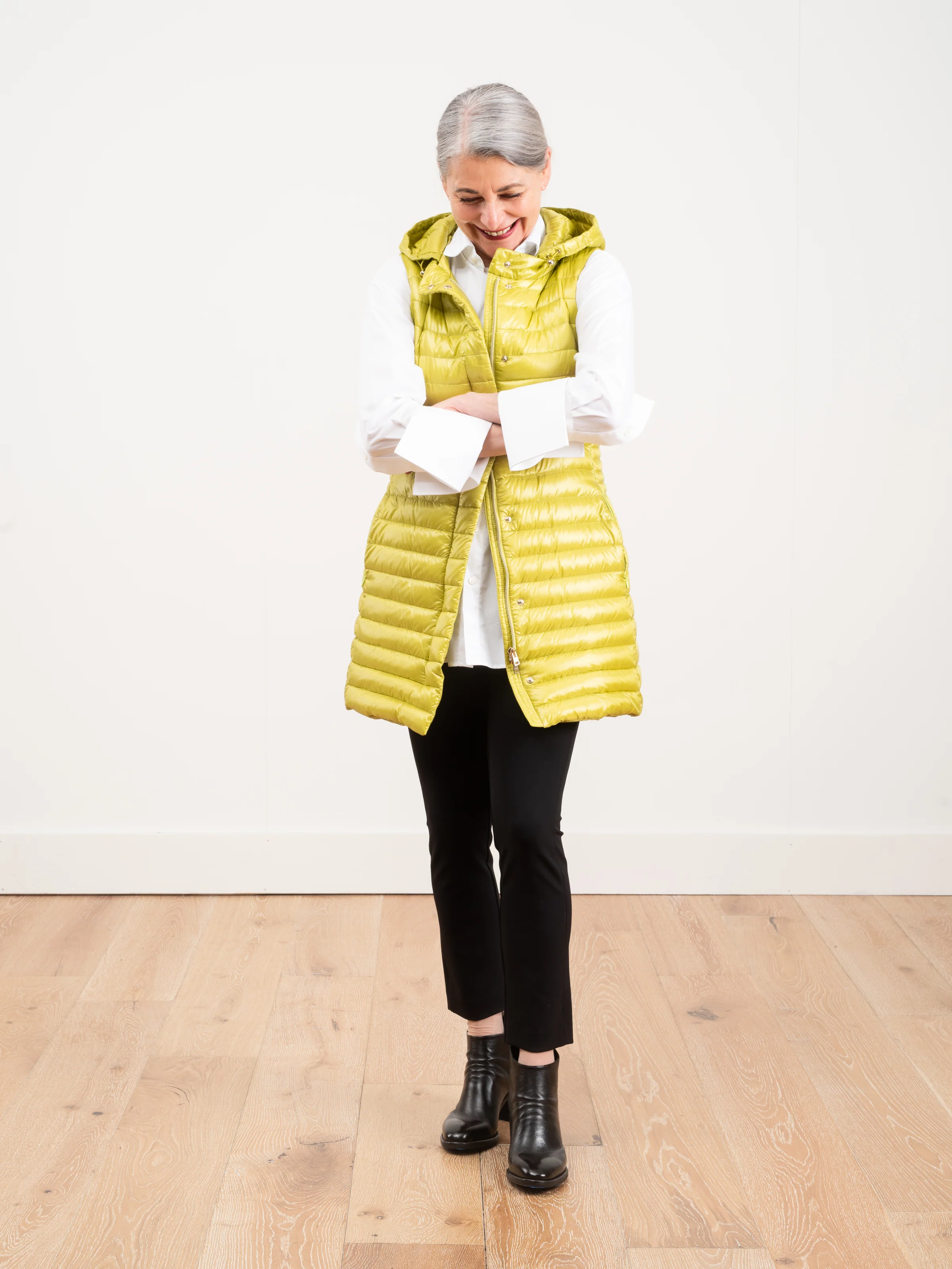 fitted vest w/ hood - chartreuse - Image 2