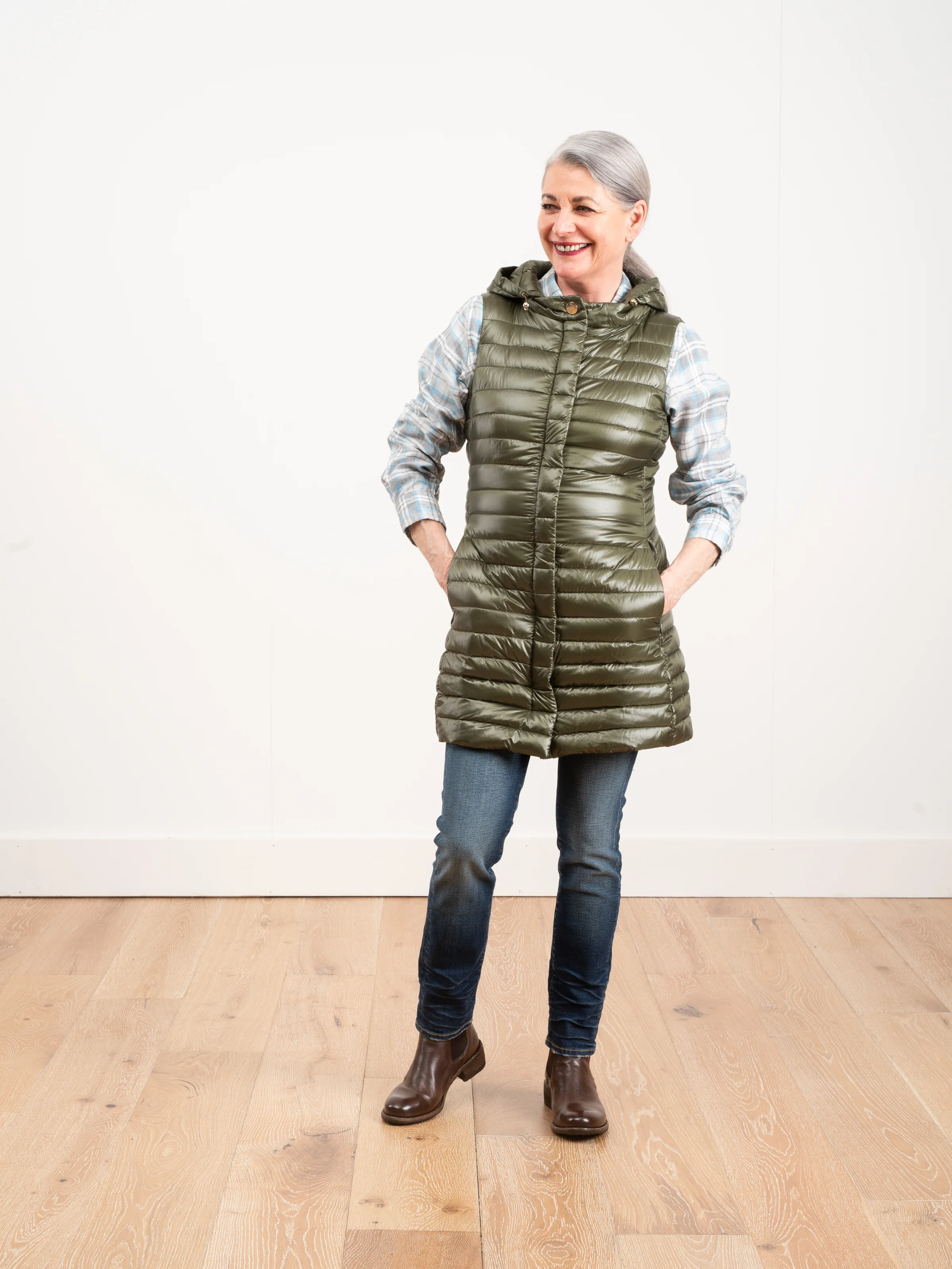fitted vest w/ hood - olive - Image 2