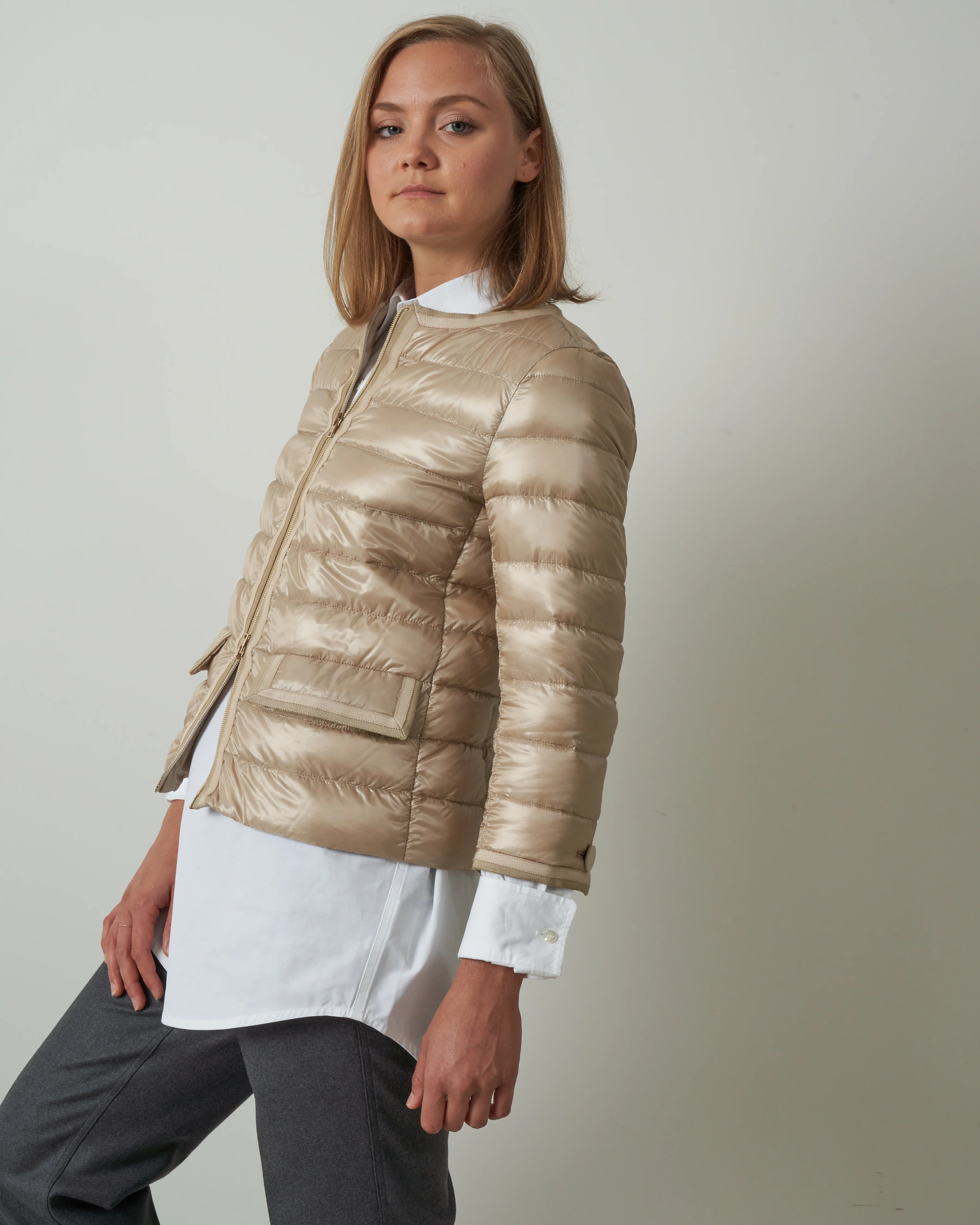 grosgrain trim jacket - light sand - Image 3
