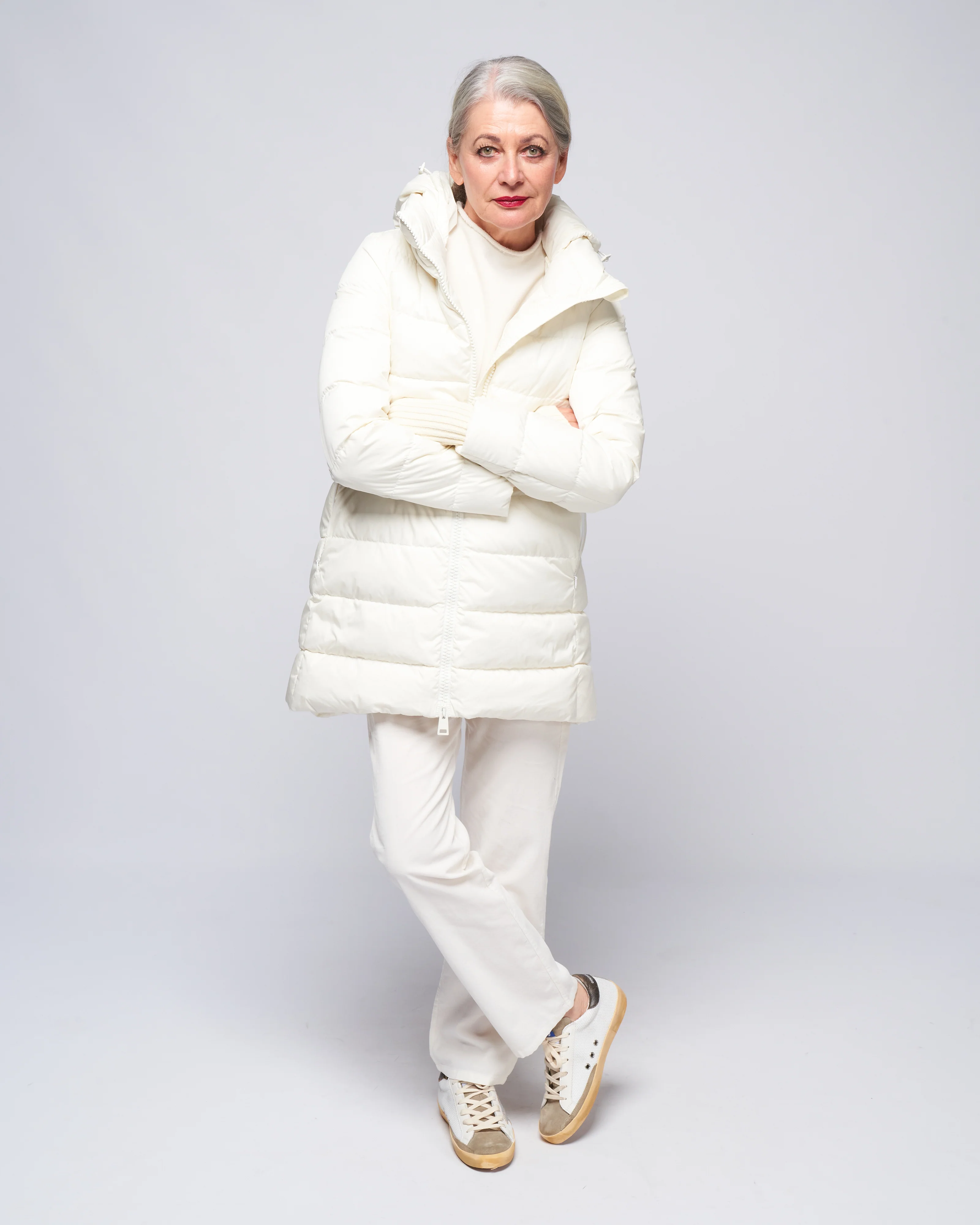 heavy a-line hi-lo - bianco