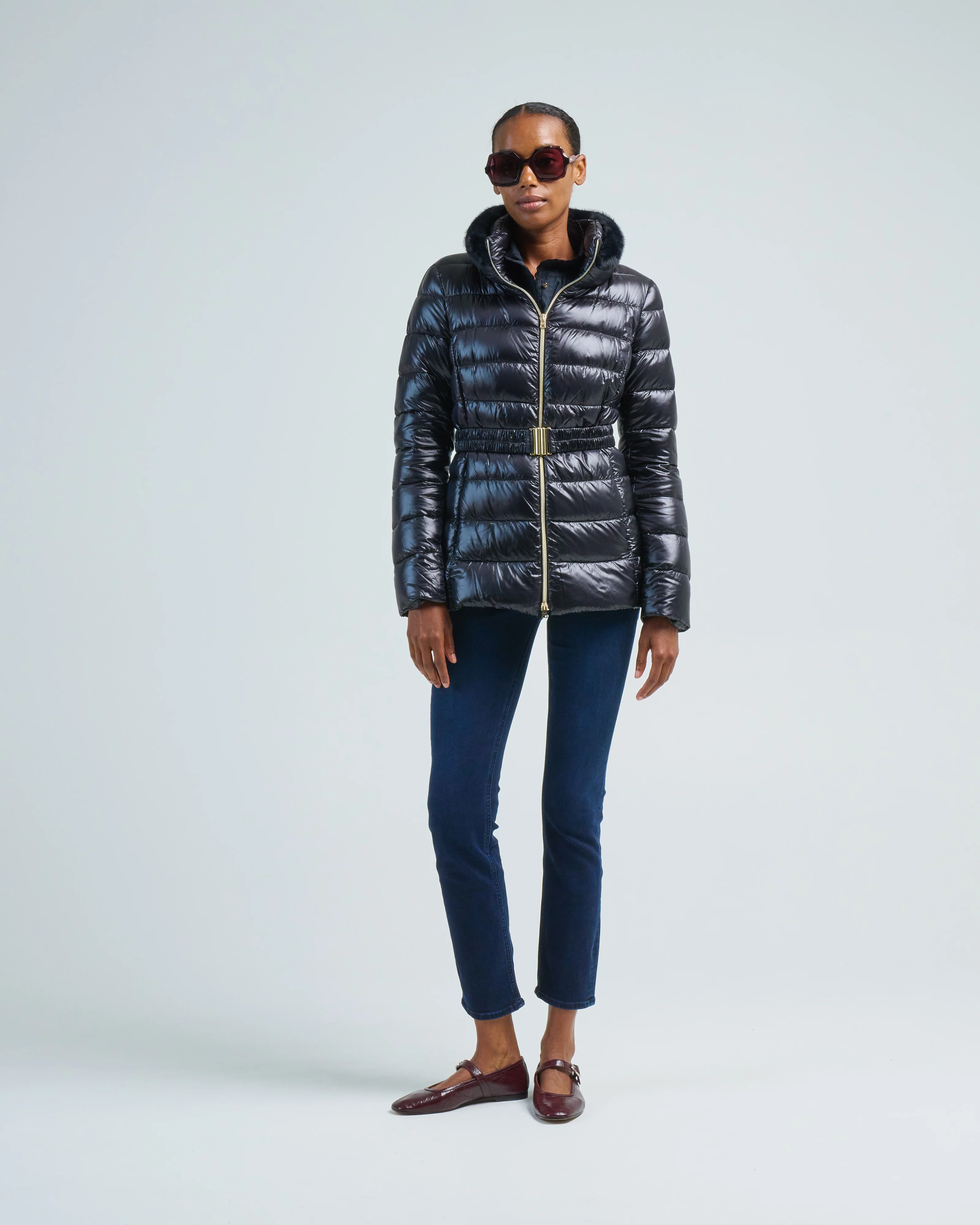 iconico claudia eco fur fitted short coat w/ faux mink collar - Image 2