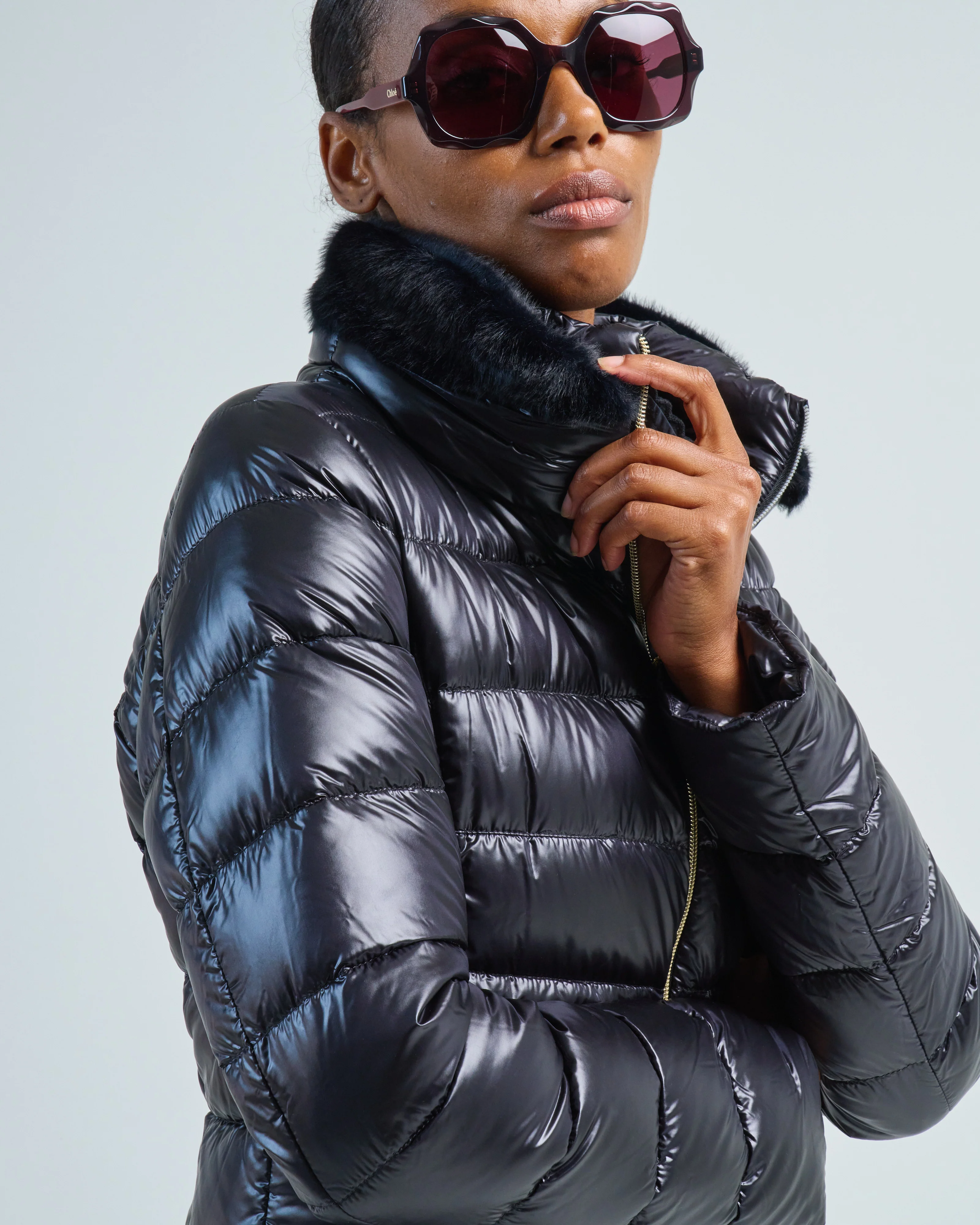 iconico claudia eco fur fitted short coat w/ faux mink collar - Image 5