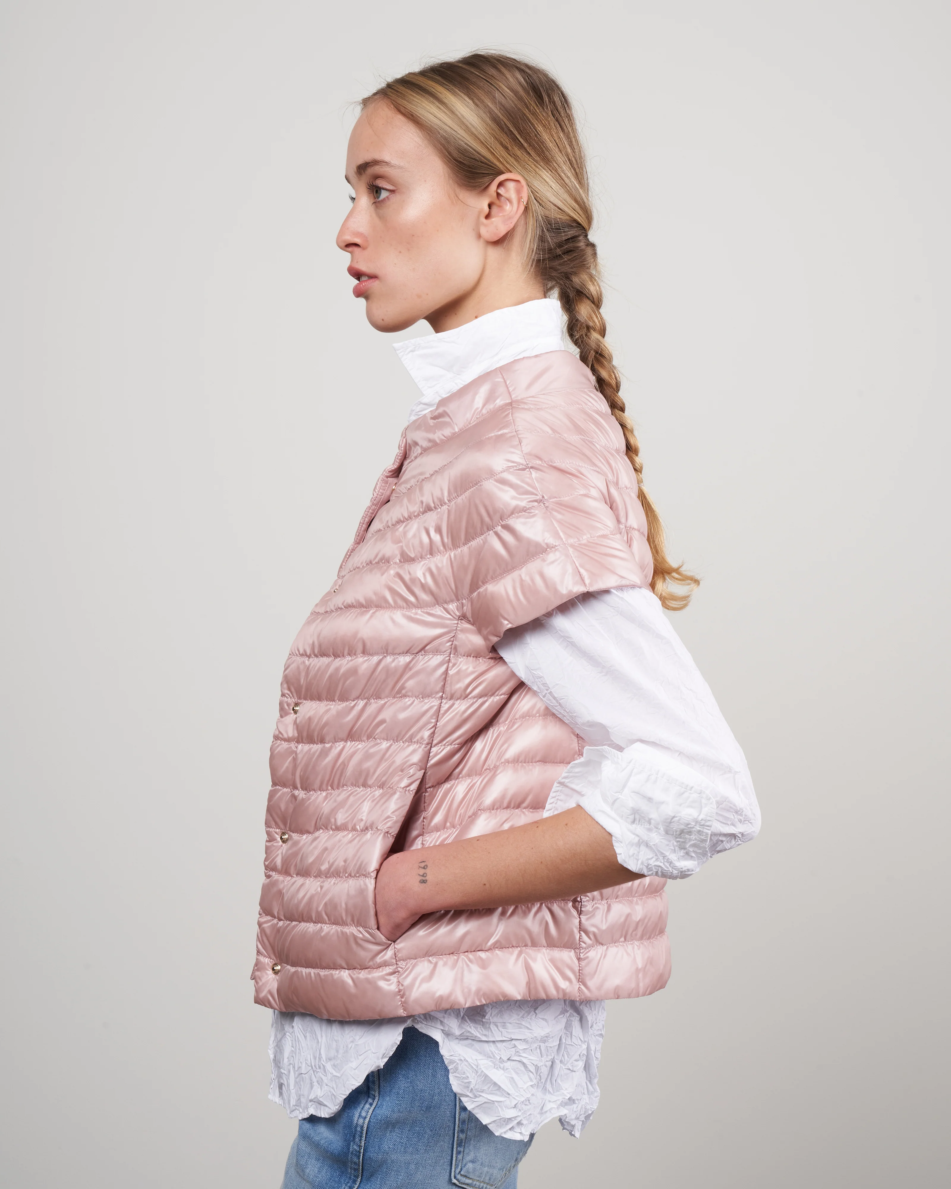iconico "margherita" classic nylon cap sleeve (straight hem) - rosa chiaro - Image 3