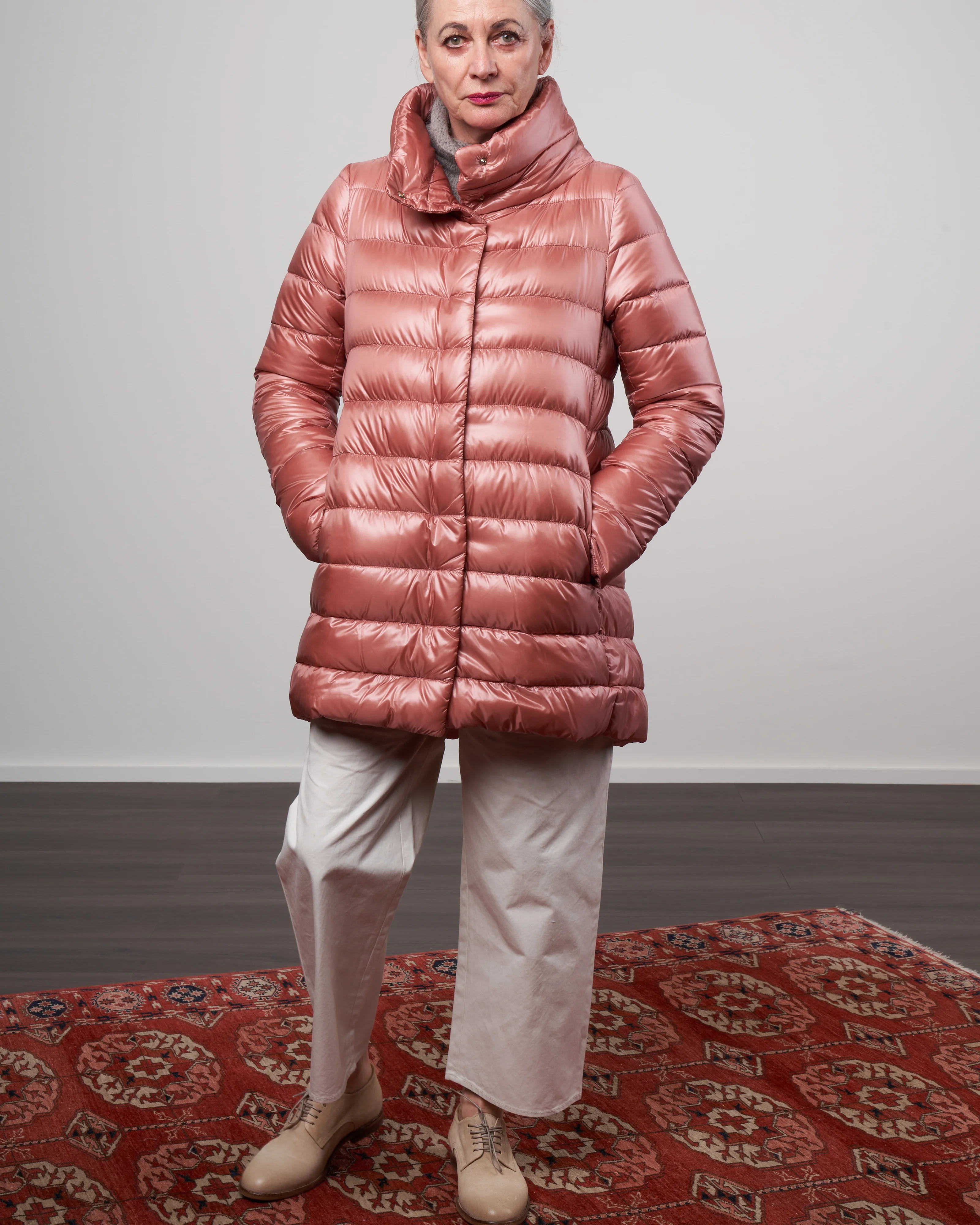 iconico nylon ultralight a-line, hi-lo coat - rosa - Image 2