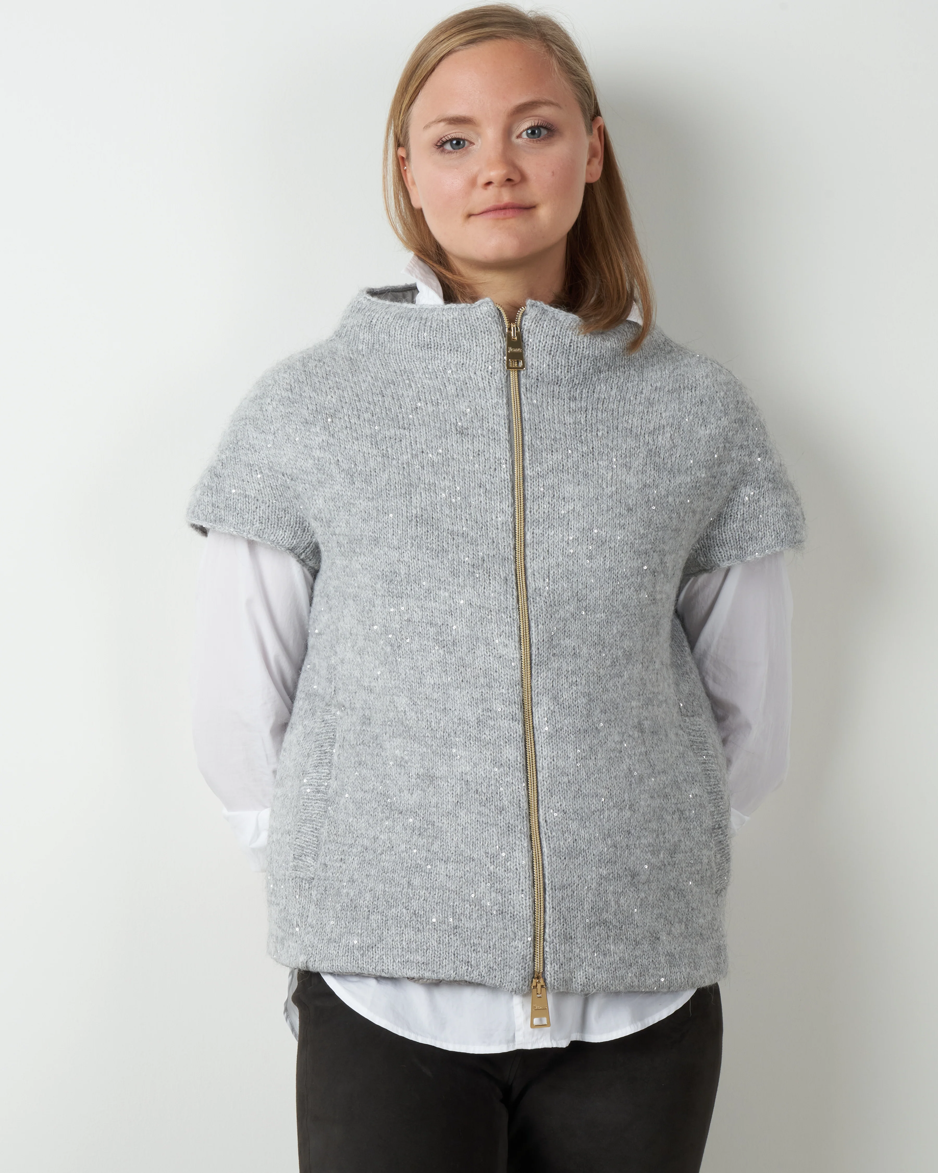 knit cap sleeve knit - grigio chiaro - Image 2