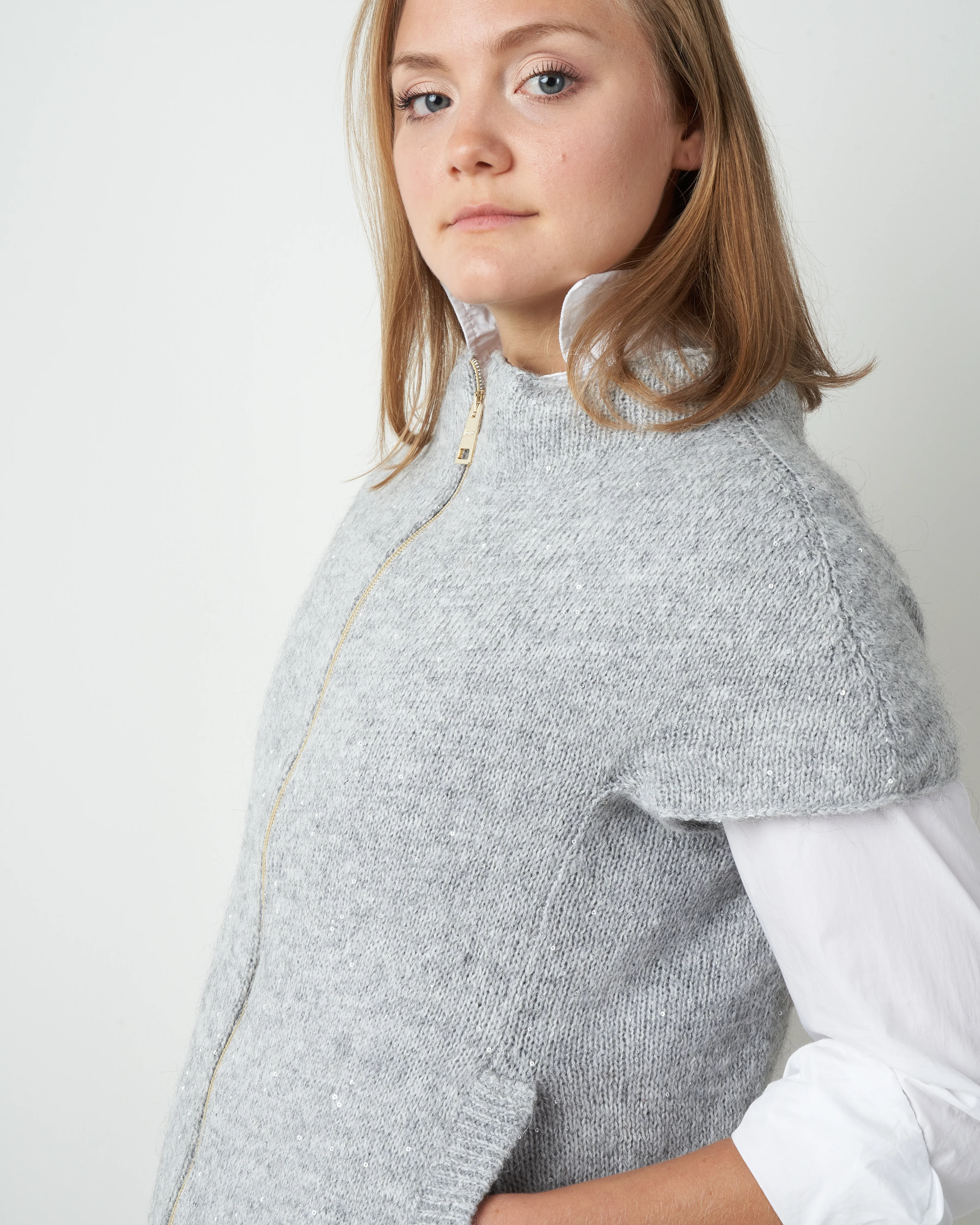 knit cap sleeve knit - grigio chiaro - Image 5