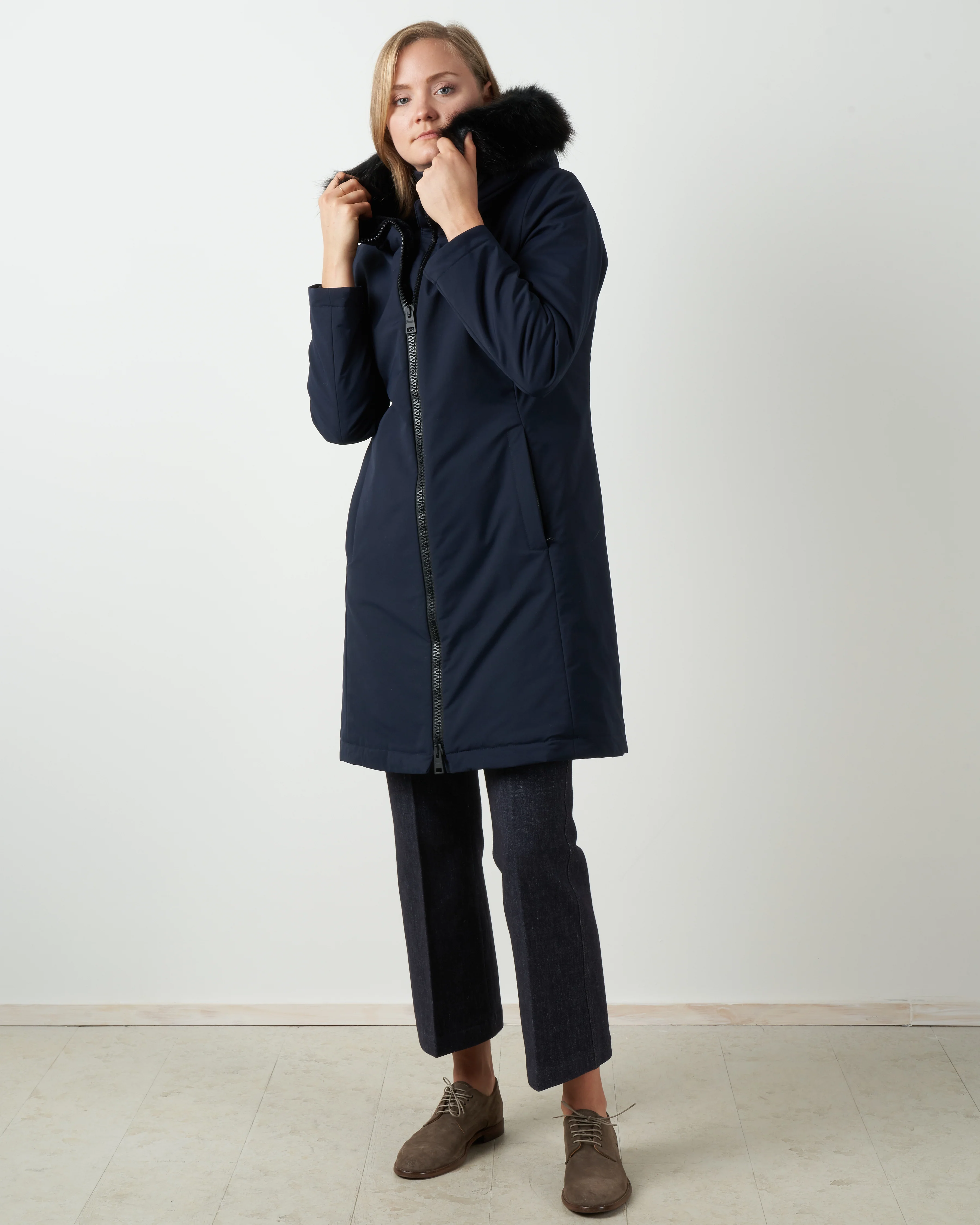 laminar coat with eco fur - navy