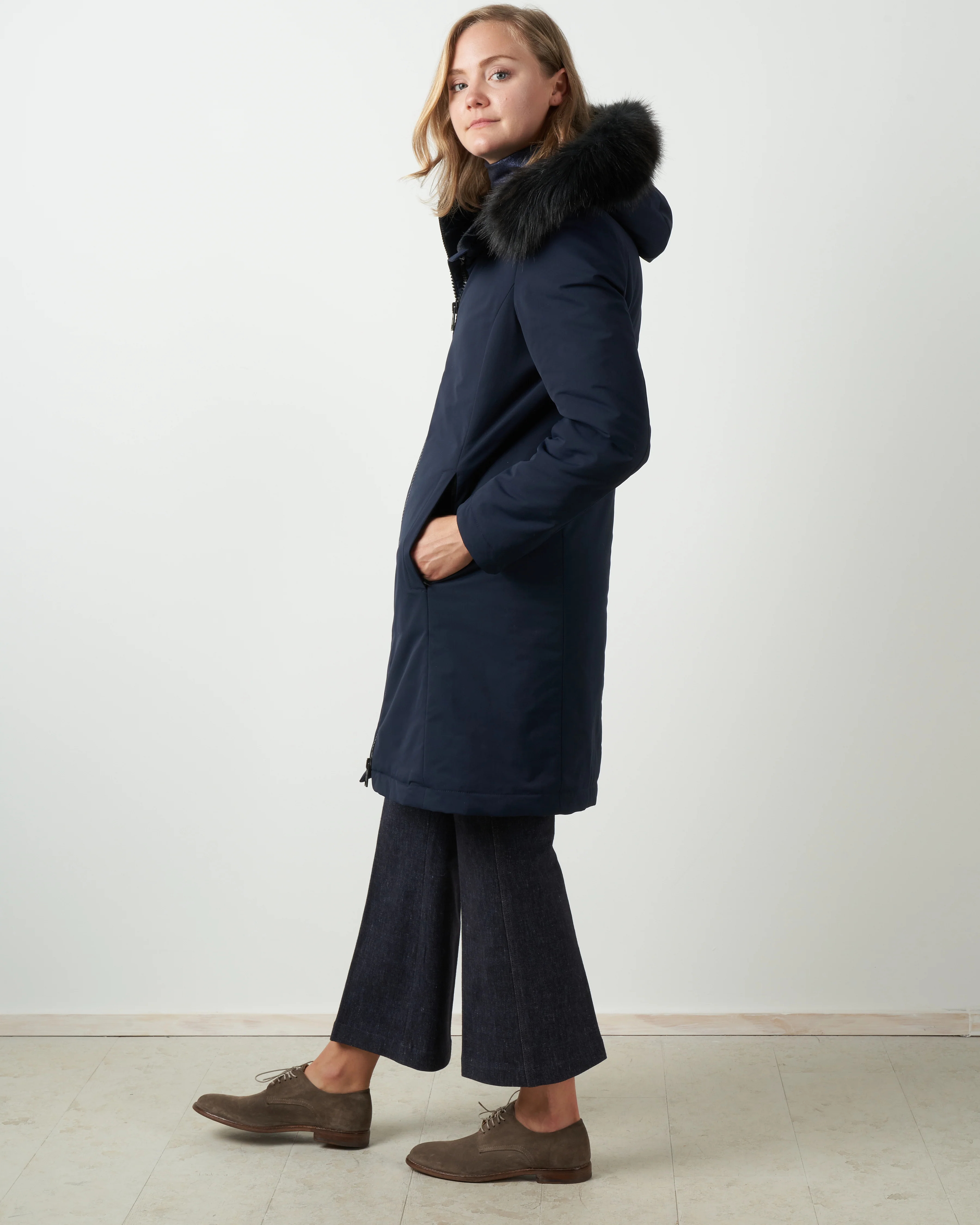 laminar coat with eco fur - navy - Image 2
