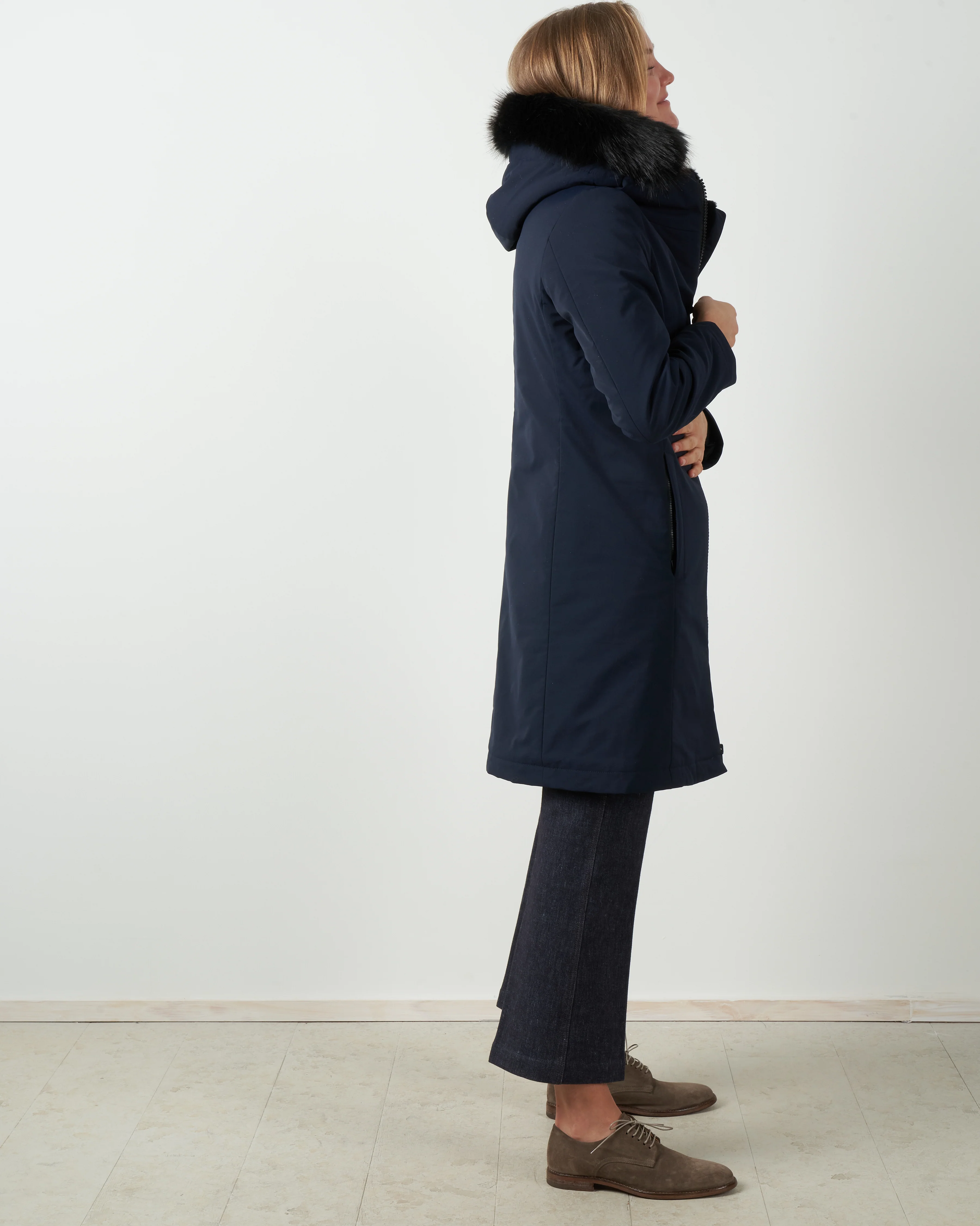 laminar coat with eco fur - navy - Image 3