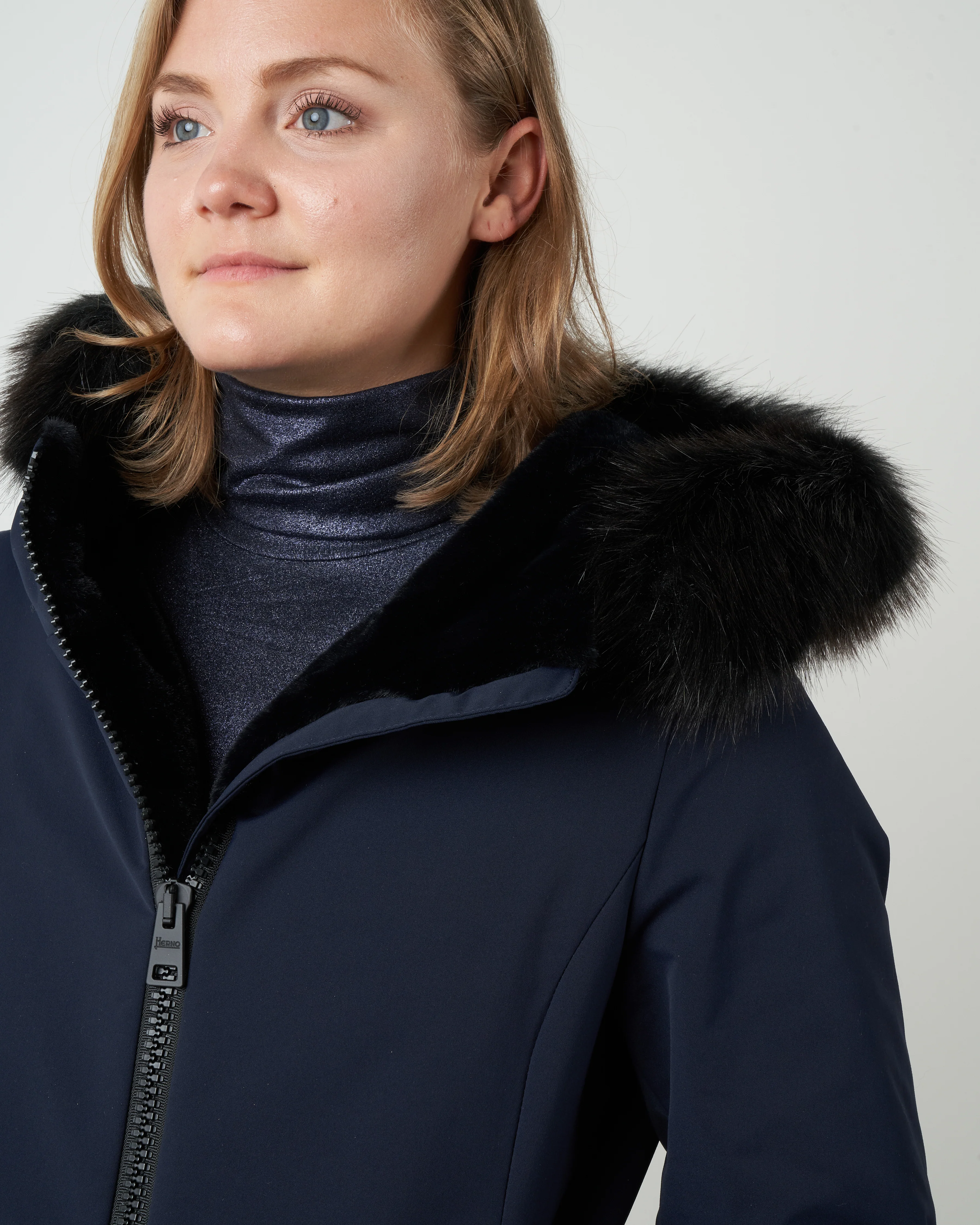 laminar coat with eco fur - navy - Image 5