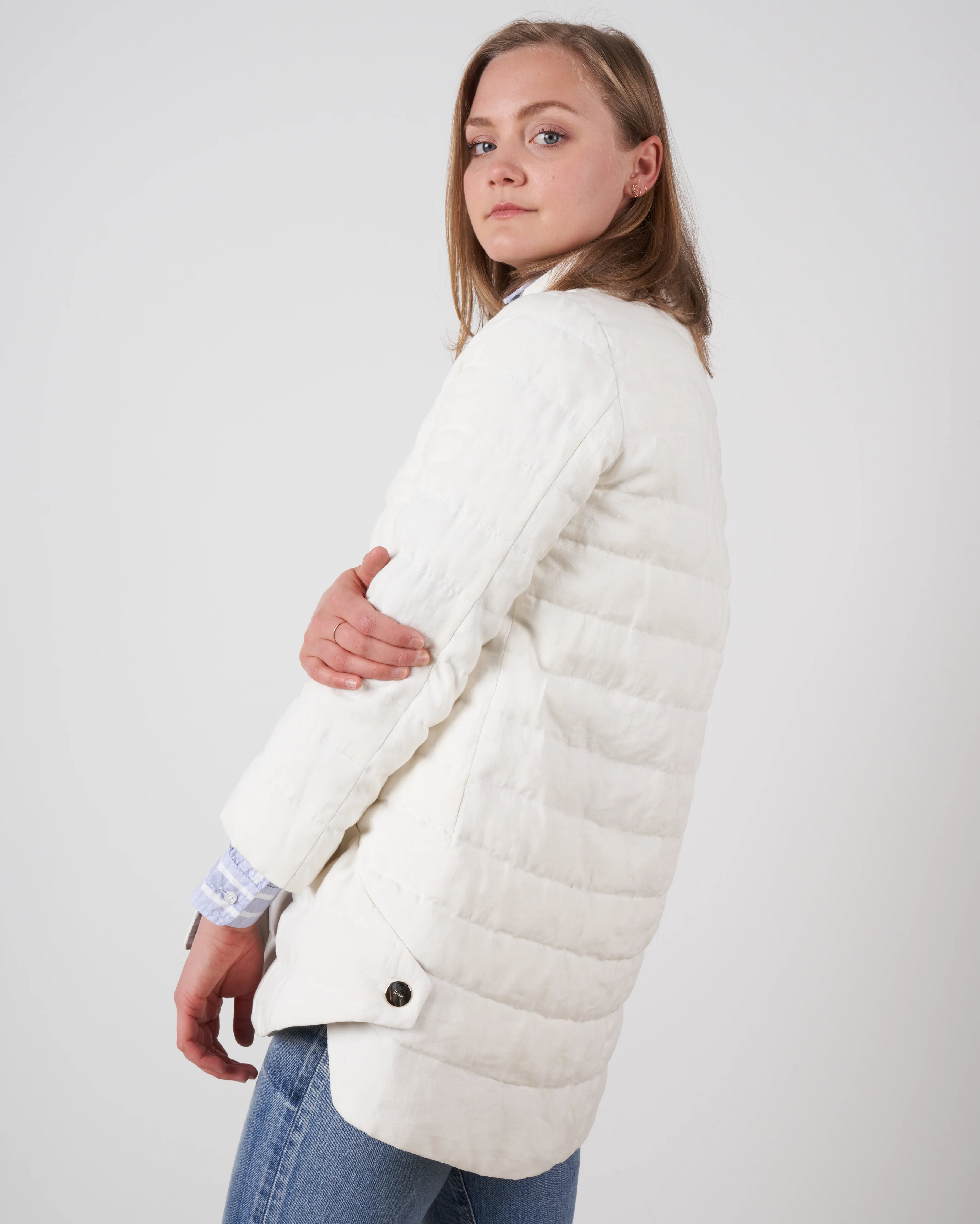 linen down jacket - white - Image 2
