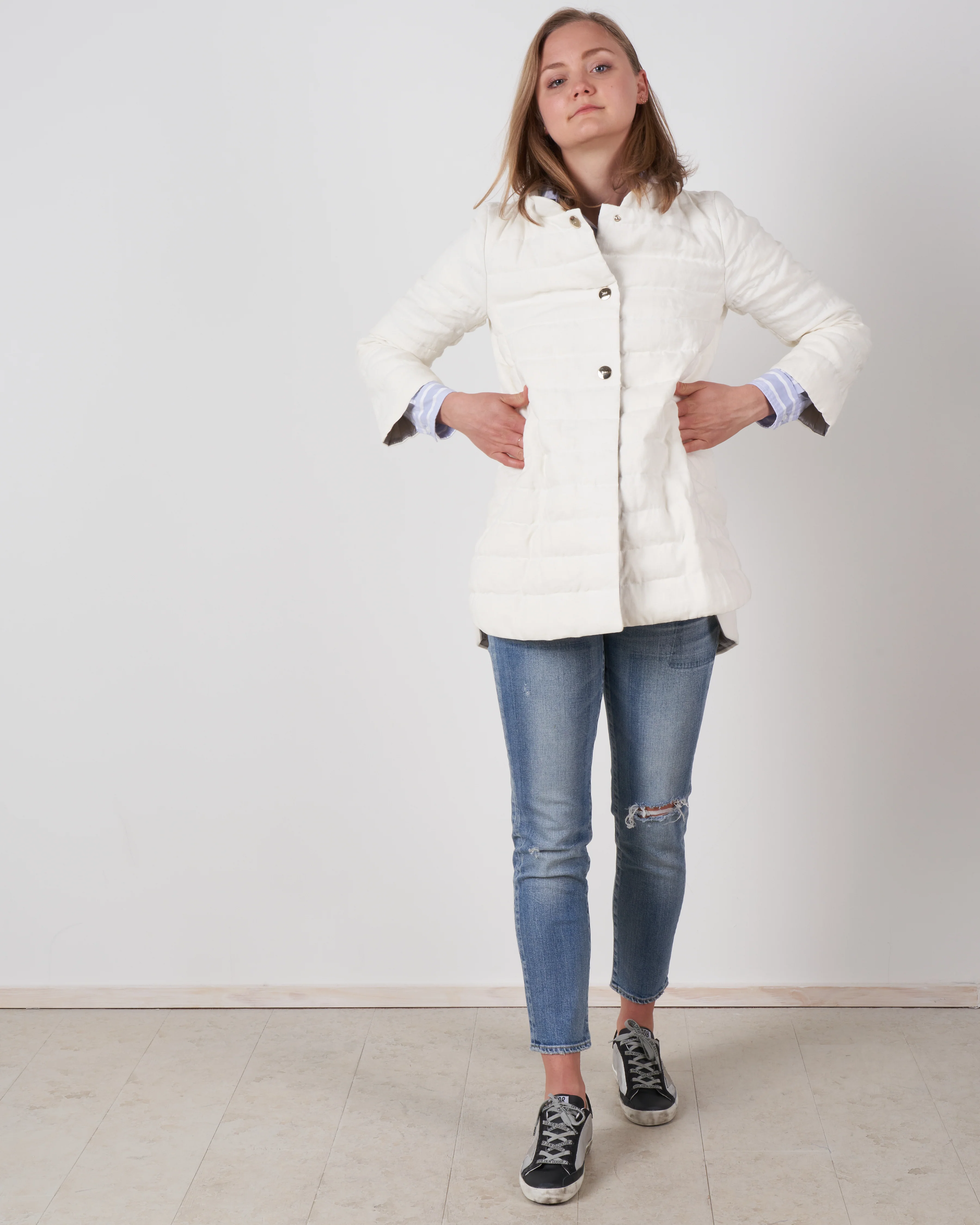 linen down jacket - white - Image 6