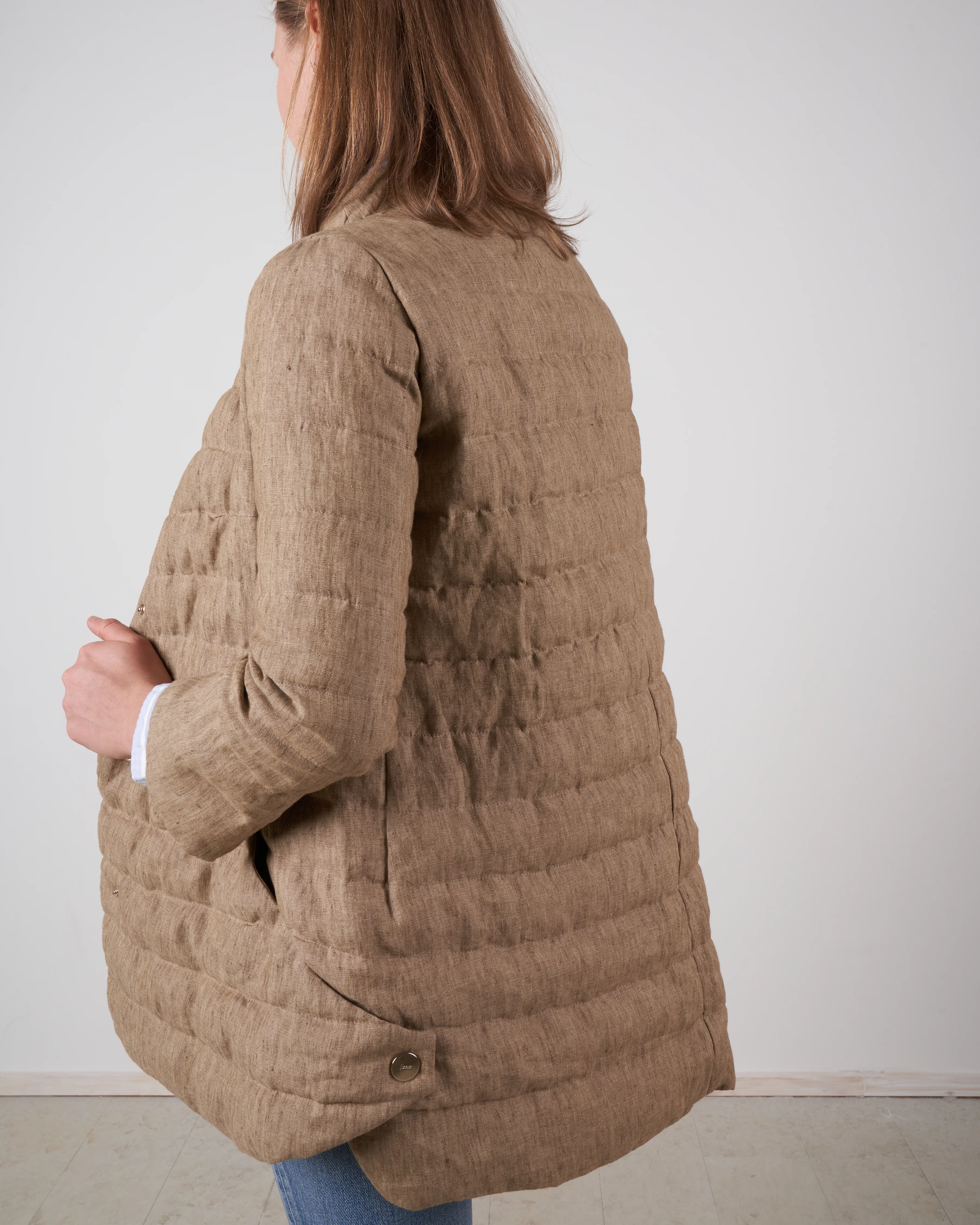 linen down jacket - taupe - Image 2