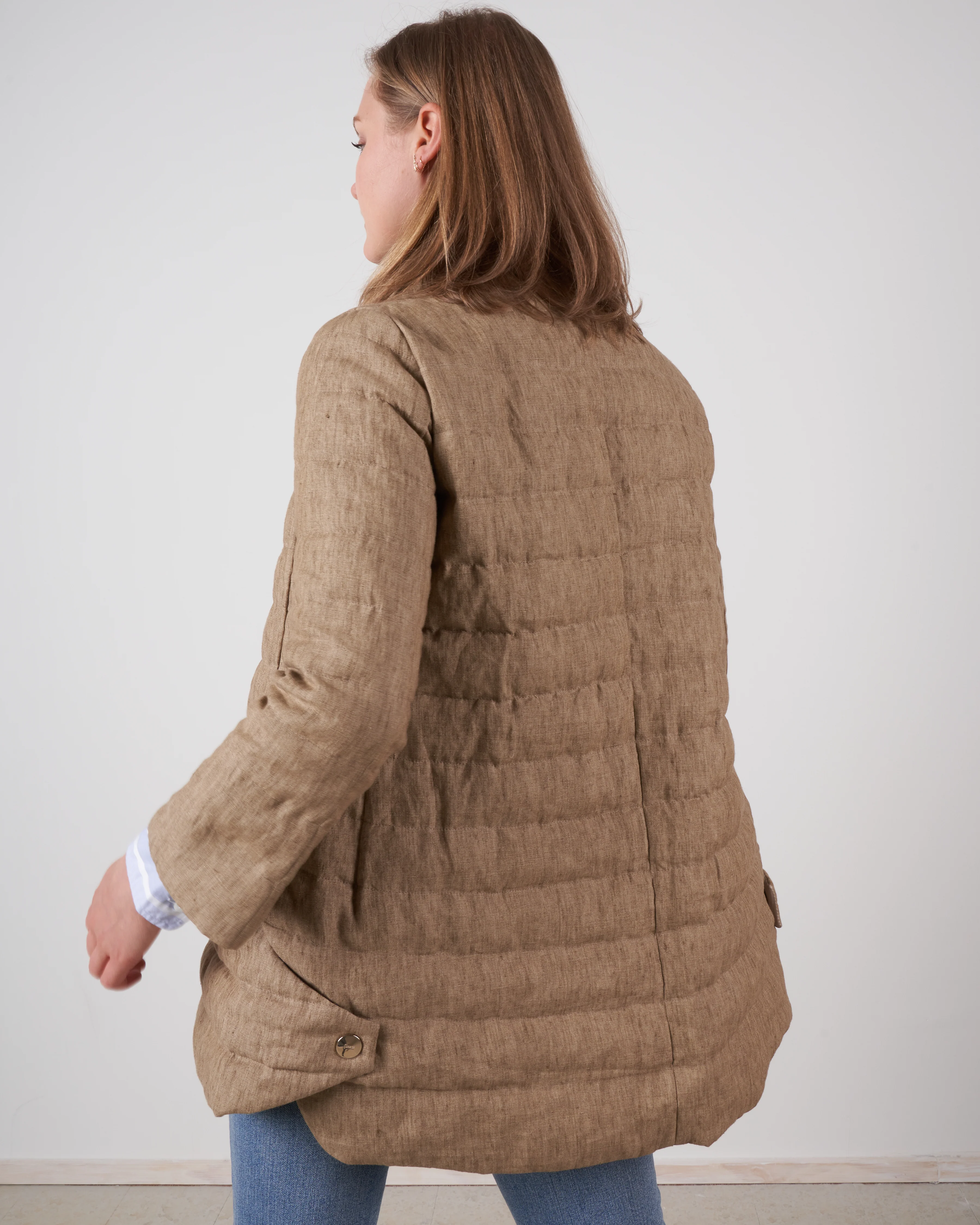linen down jacket - taupe - Image 3