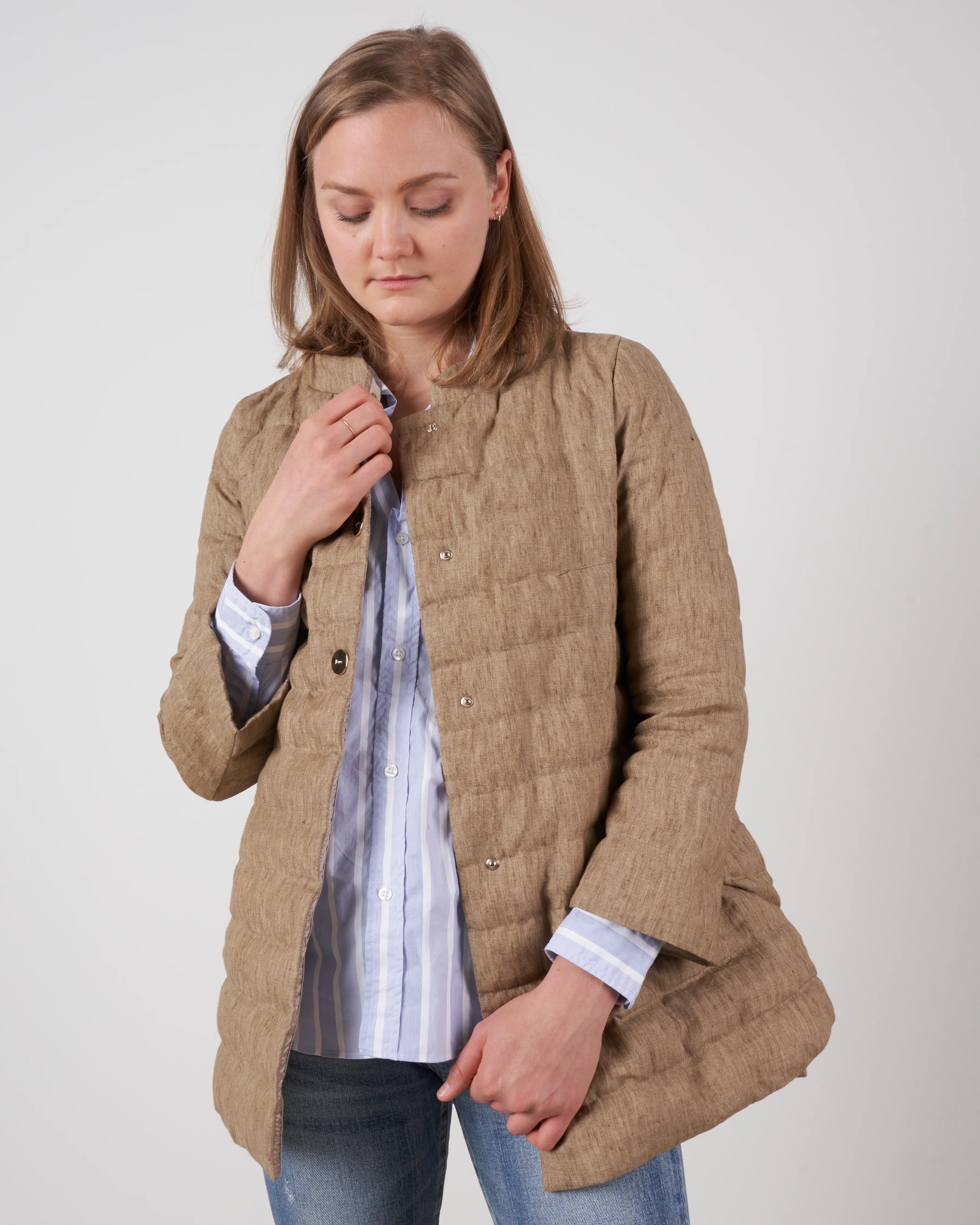 linen down jacket - taupe - Image 4