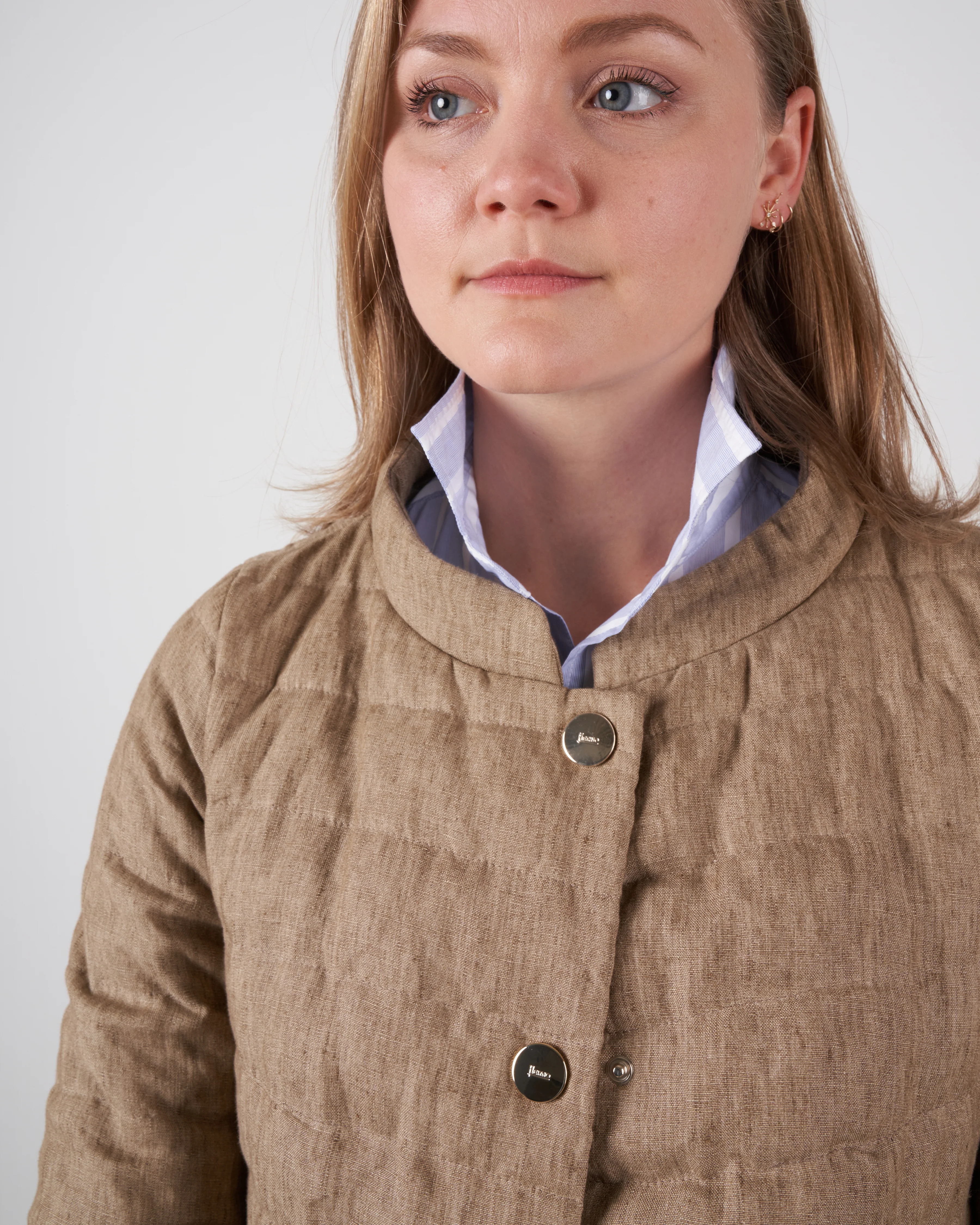 linen down jacket - taupe - Image 5