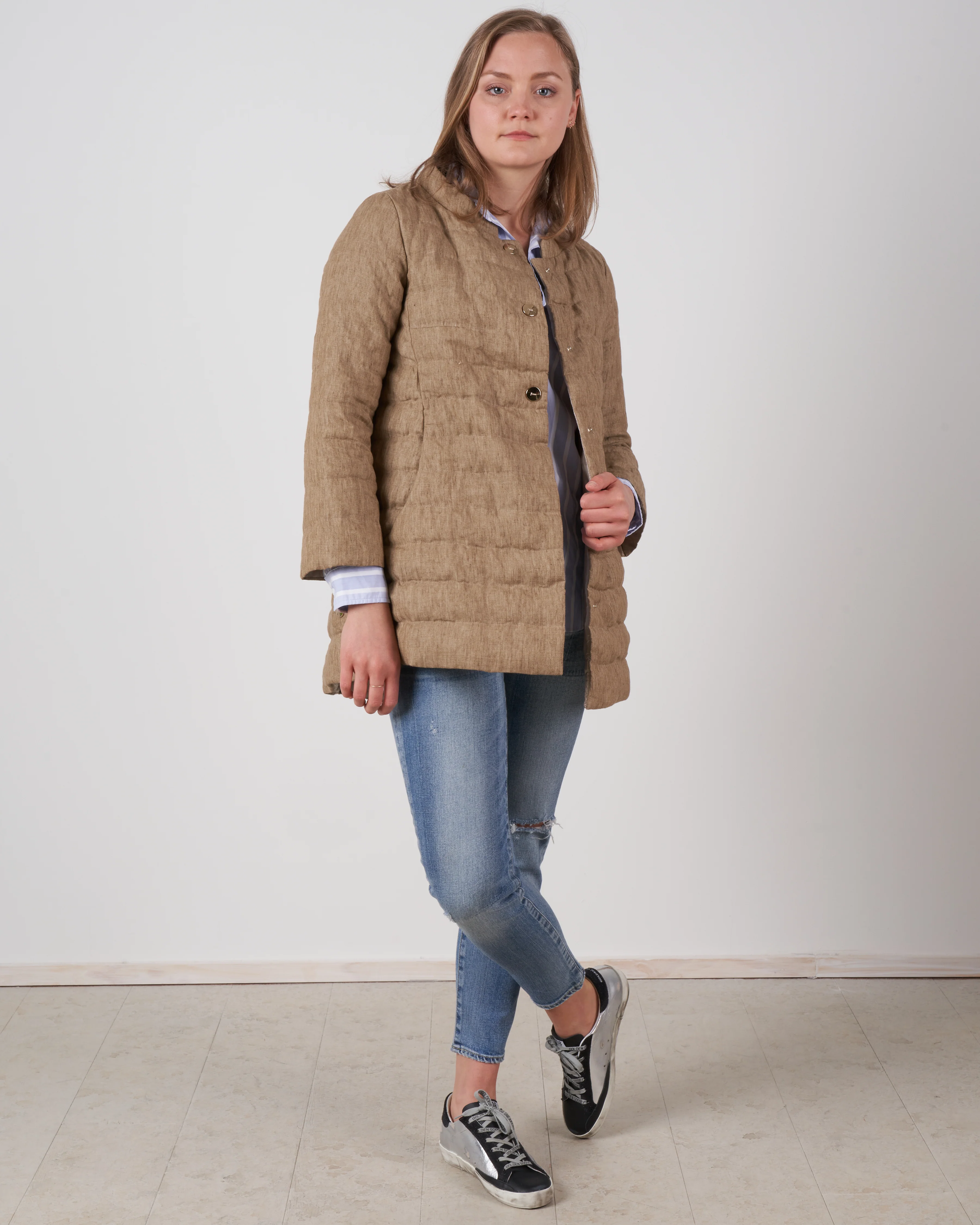 linen down jacket - taupe - Image 6