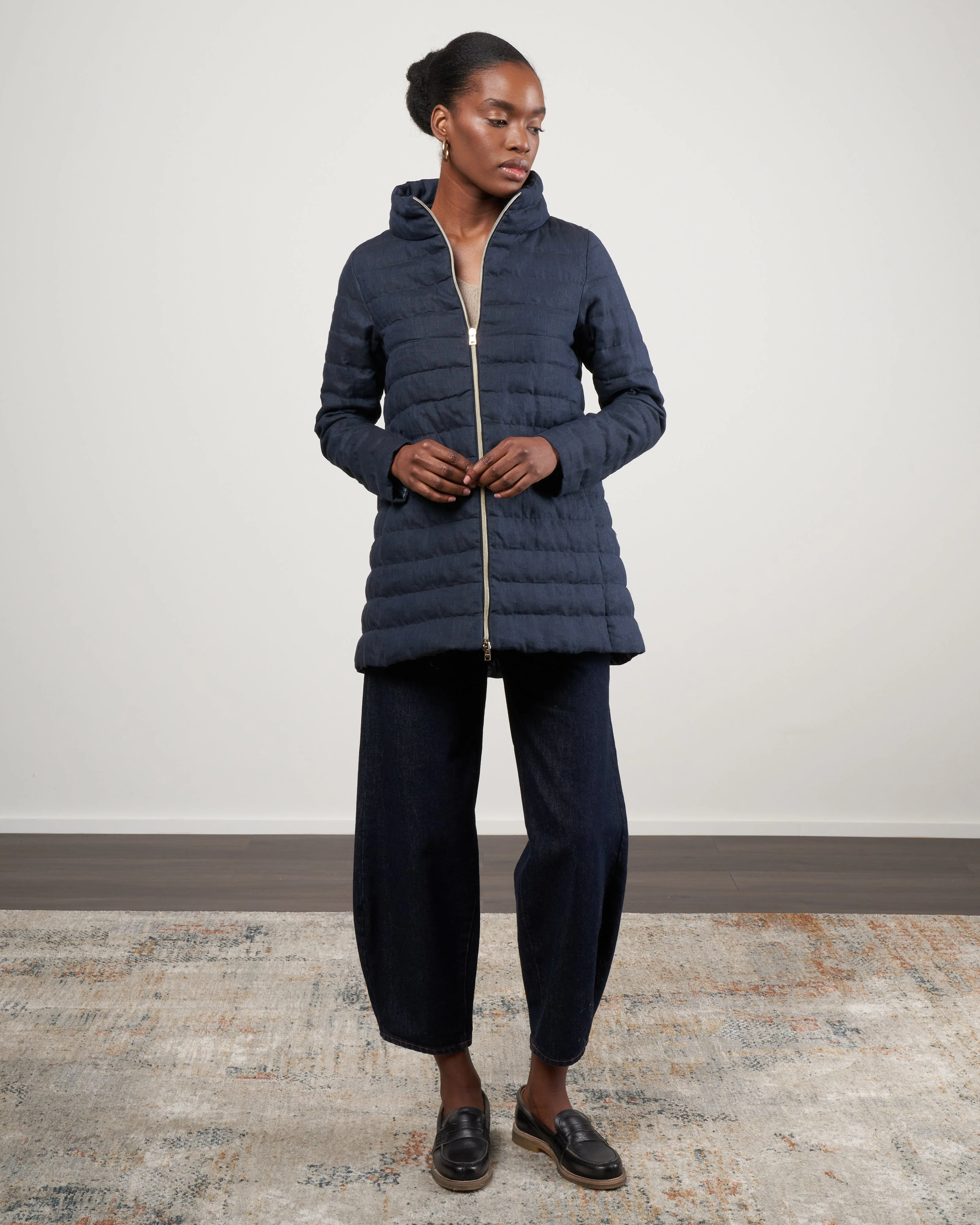 linen down a- line, hi-lo jacket - 9210 blue - Image 2