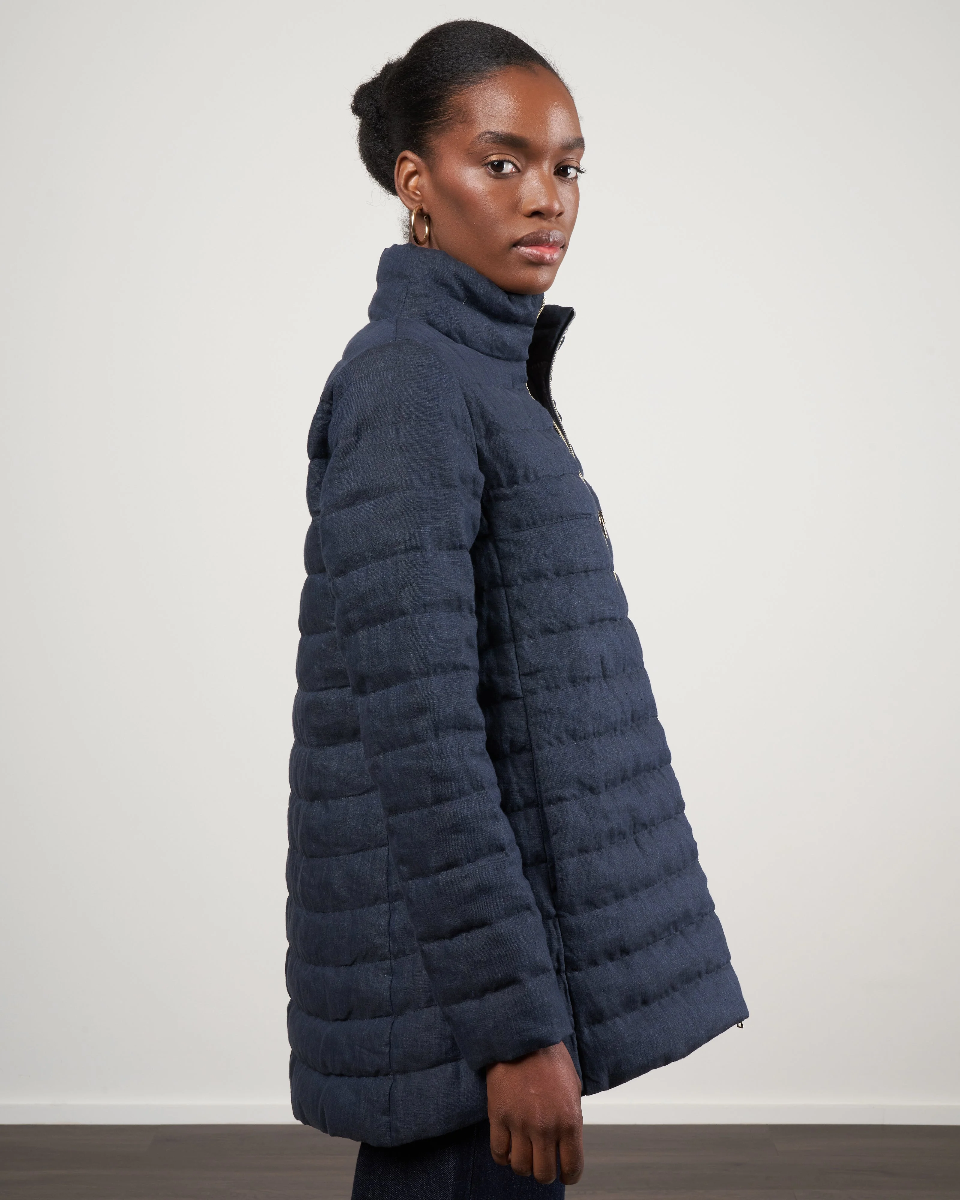 linen down a- line, hi-lo jacket - 9210 blue - Image 3