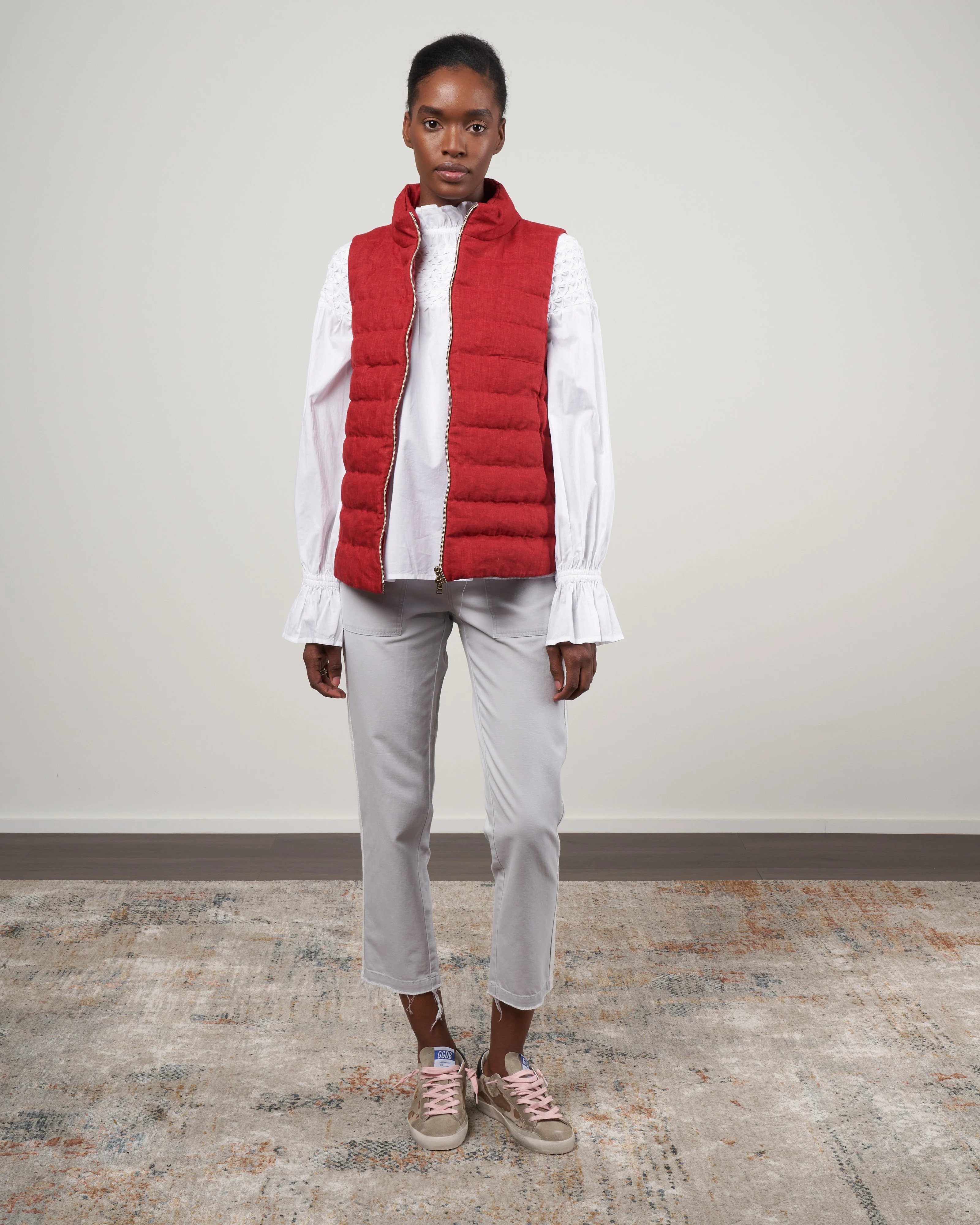 linen down a-line vest - bordeaux - Image 2