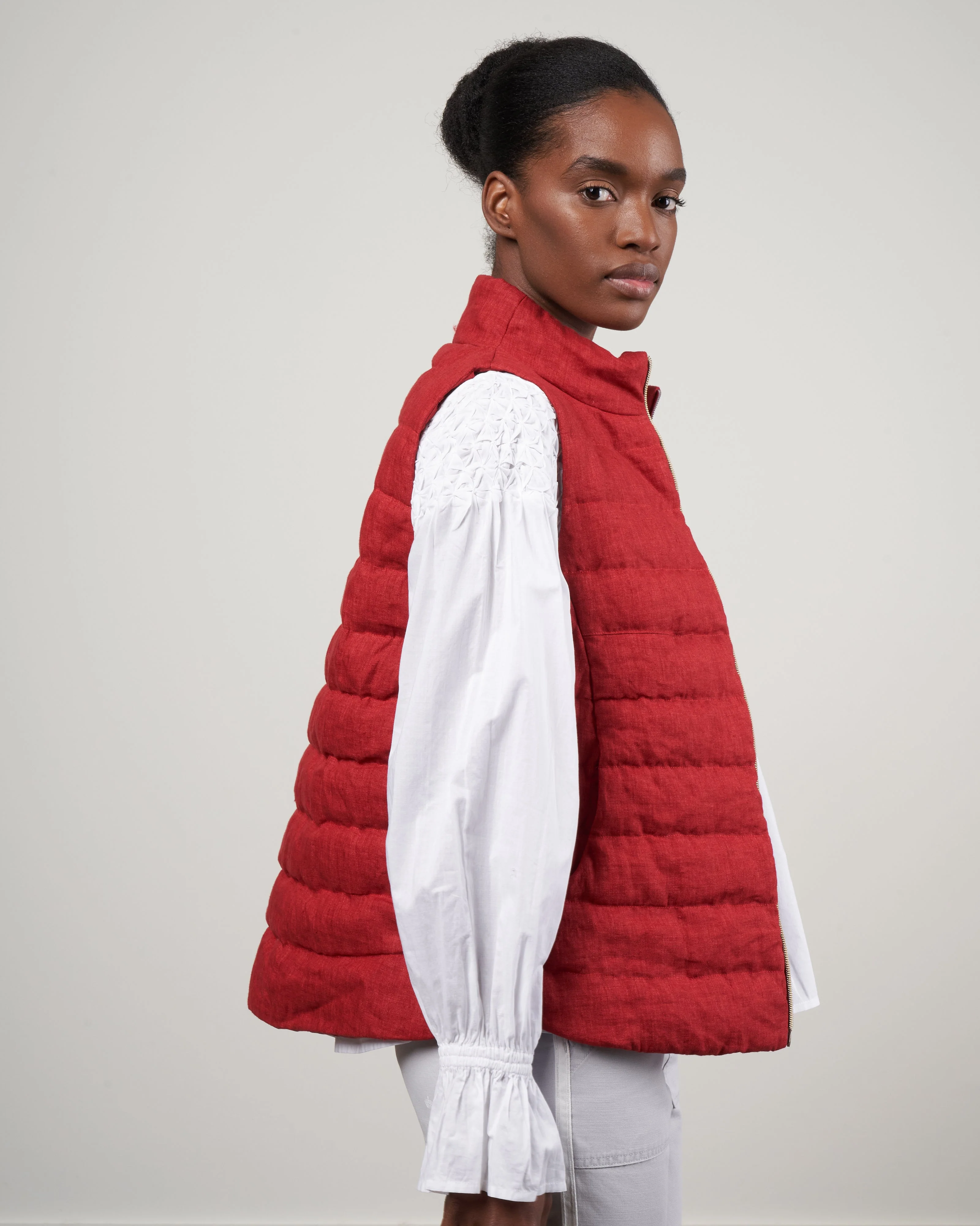 linen down a-line vest - bordeaux - Image 3
