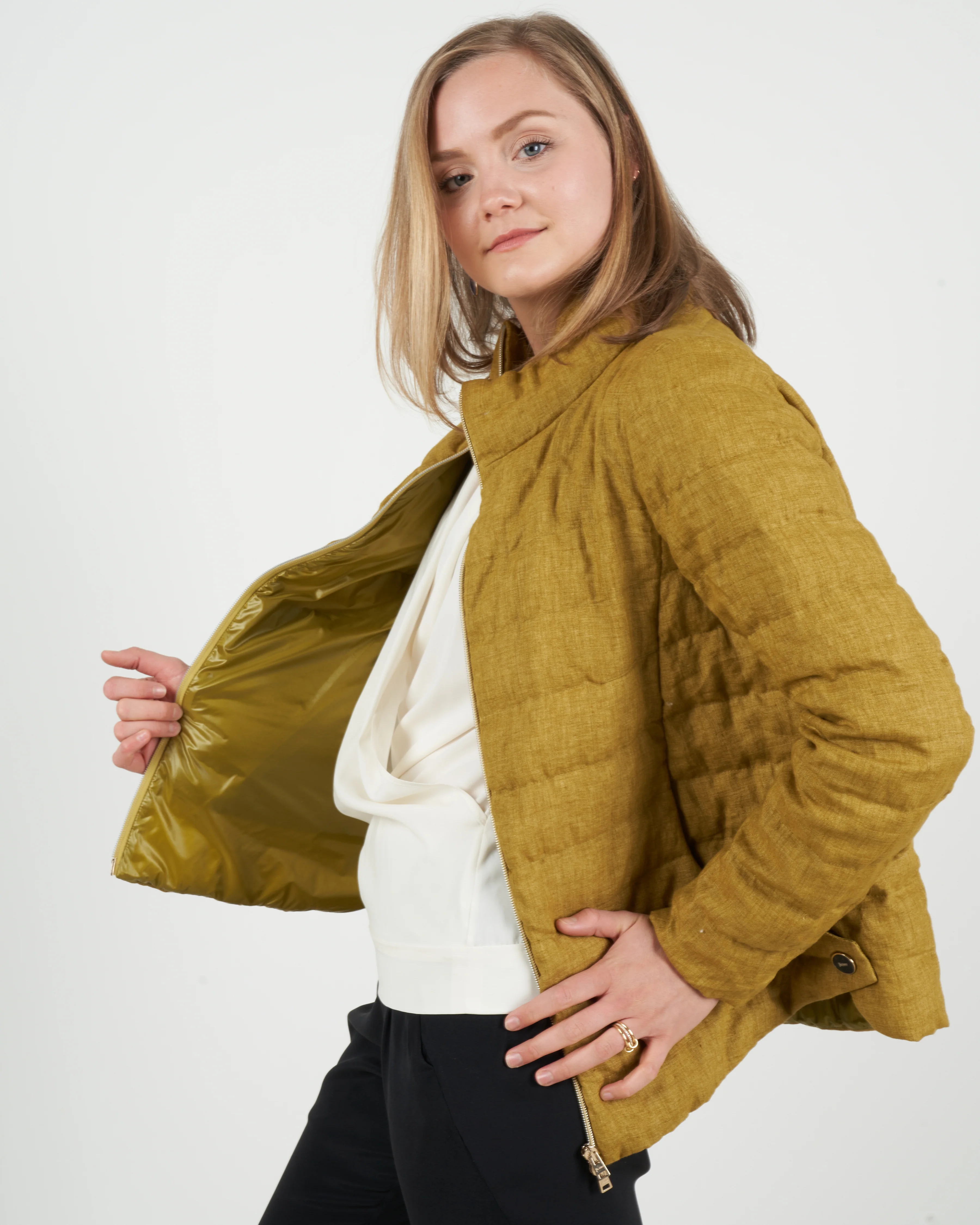linen down jacket - chartreuse - Image 2