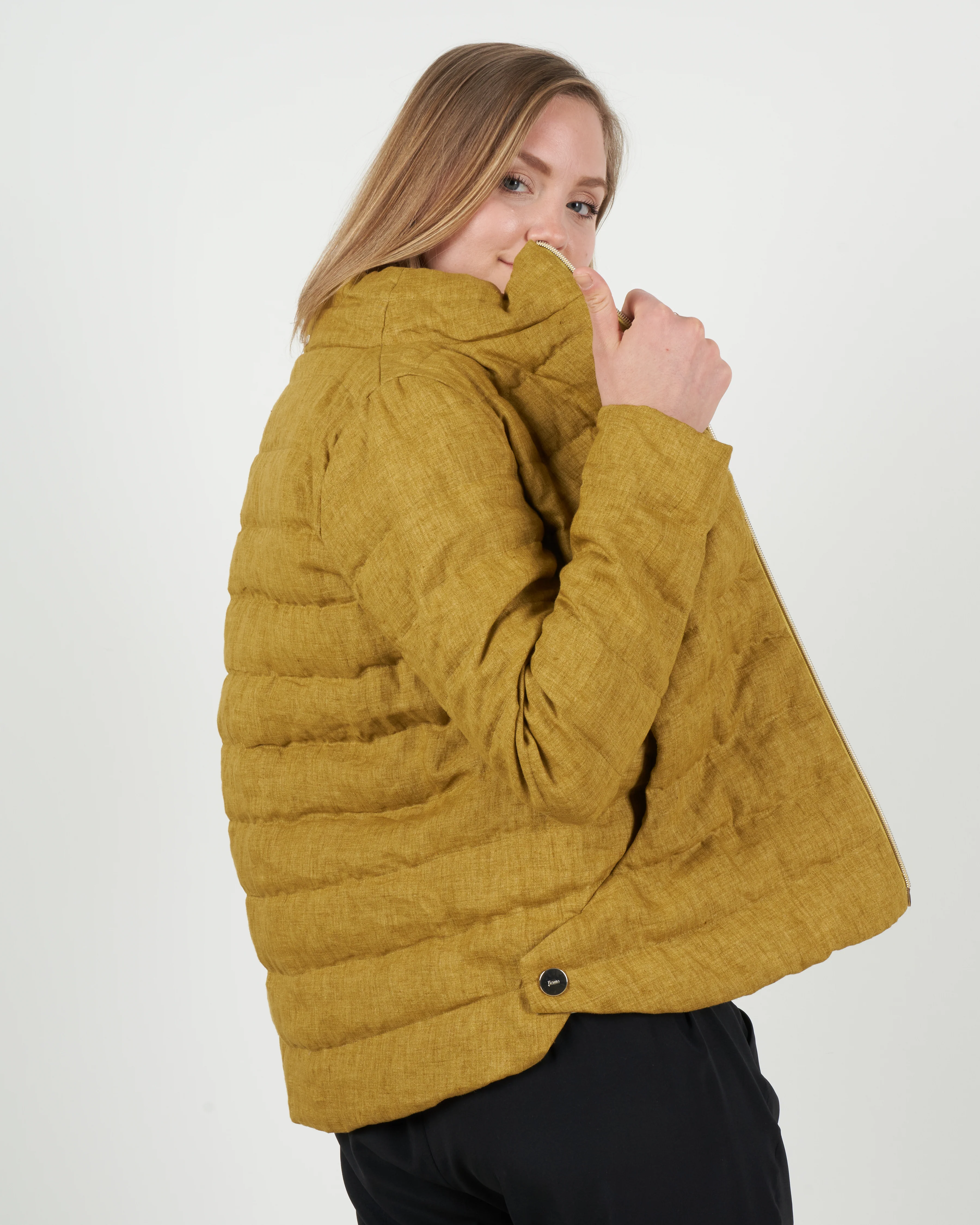 linen down jacket - chartreuse - Image 4