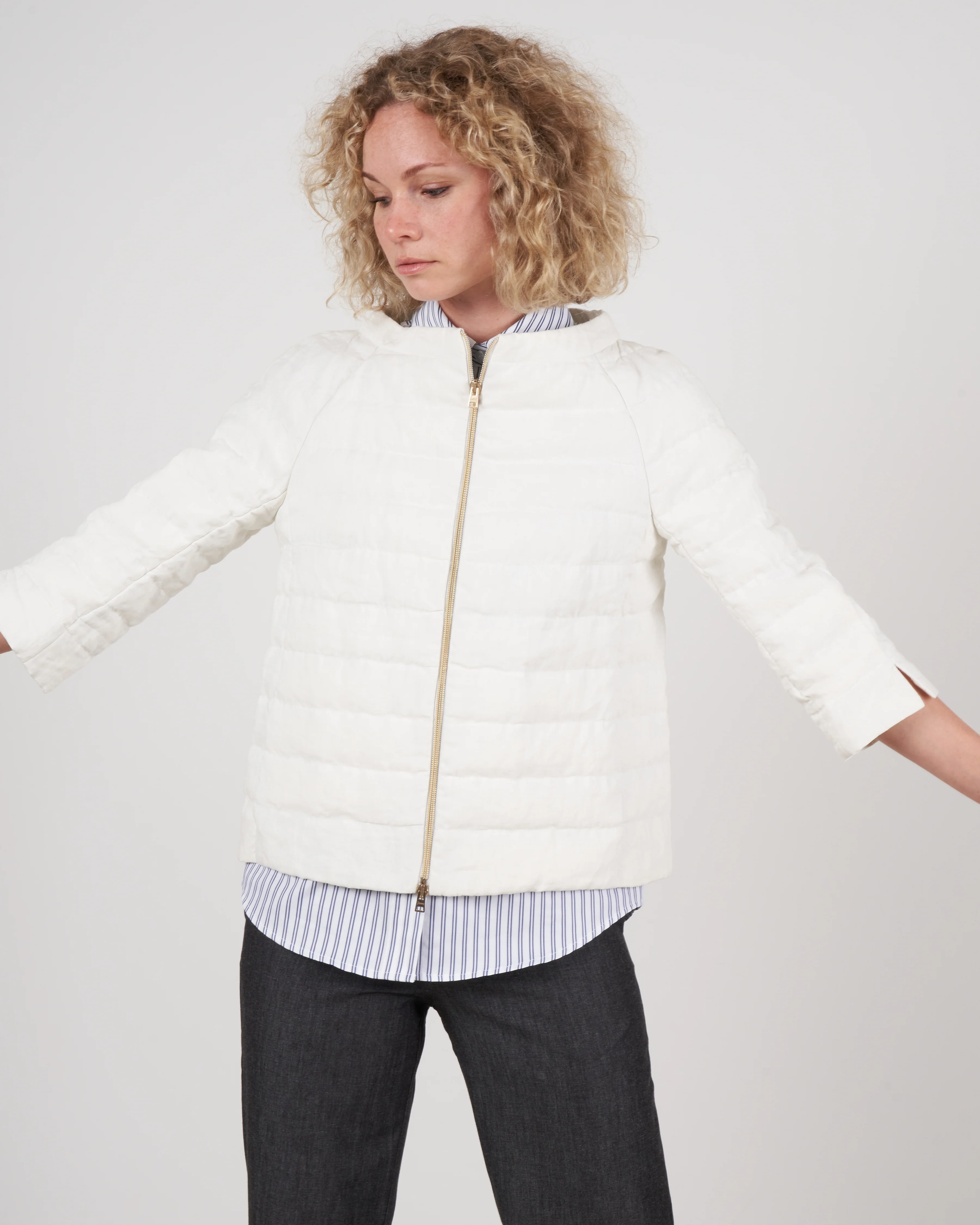 linen iconico 3/4 sleeve jacket - white - Image 2