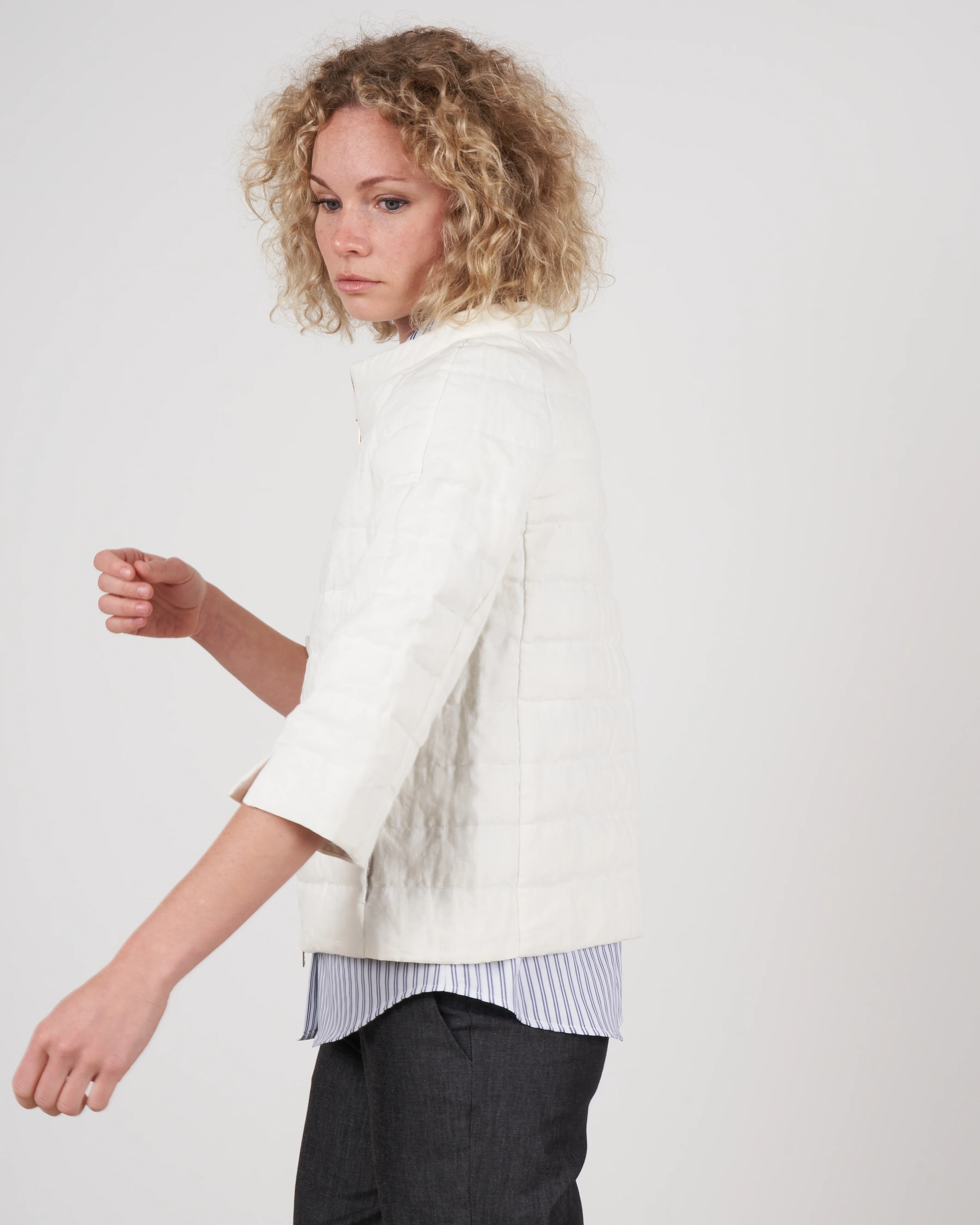 linen iconico 3/4 sleeve jacket - white - Image 3