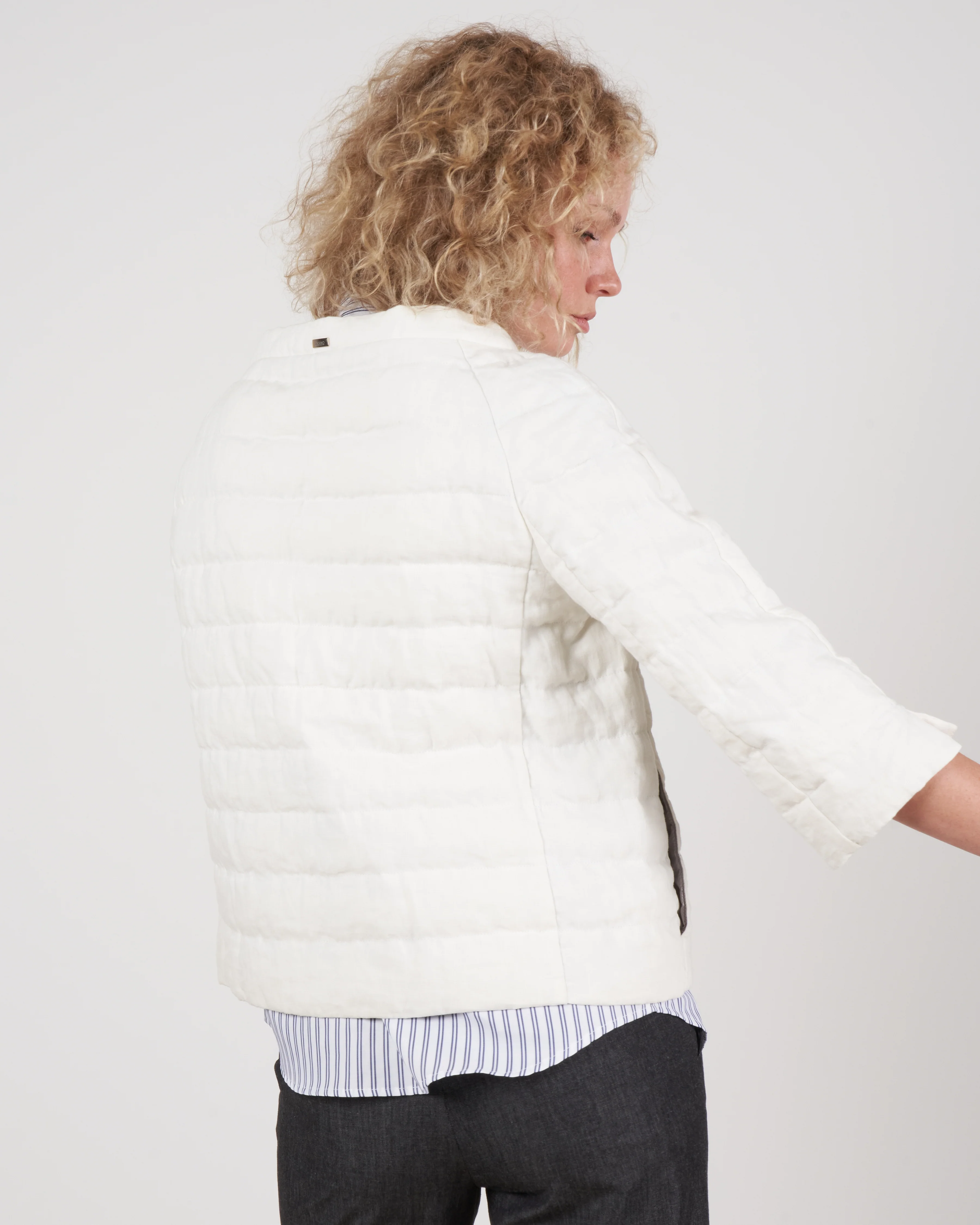 linen iconico 3/4 sleeve jacket - white - Image 4
